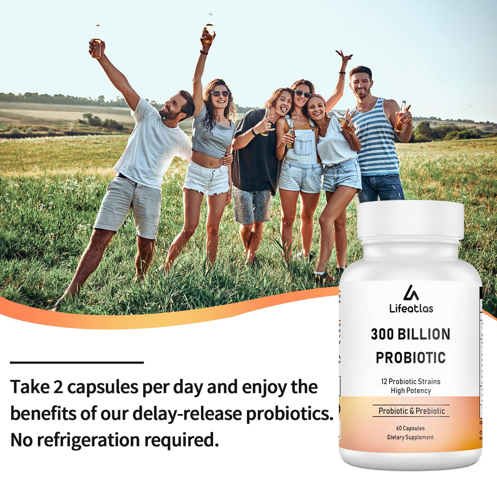 300 Billion CFU Probiotics - Gut Health, 12 Strains + Prebiotic, 60 Caps