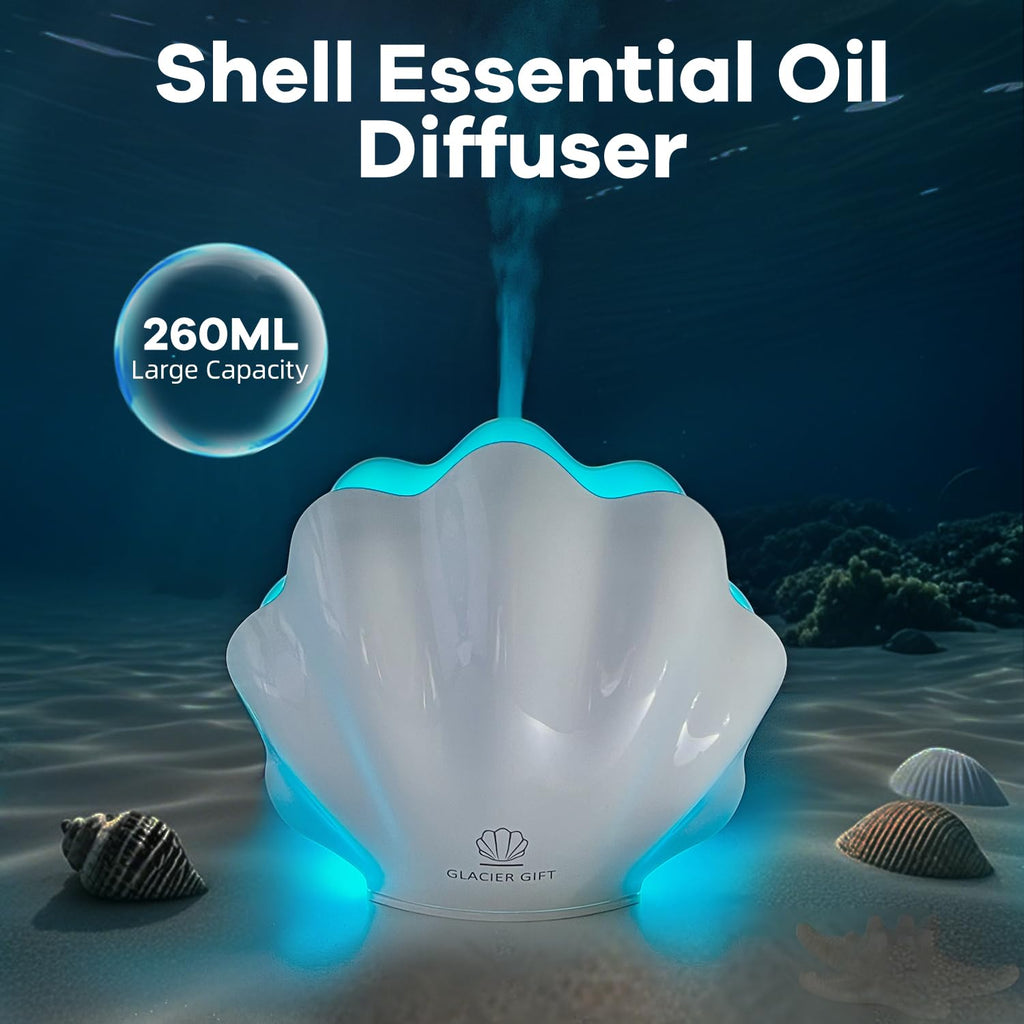 Essential Oil Diffuser 260ML – Shell Aroma Diffuser with Remote, 7-Color LED Night Light