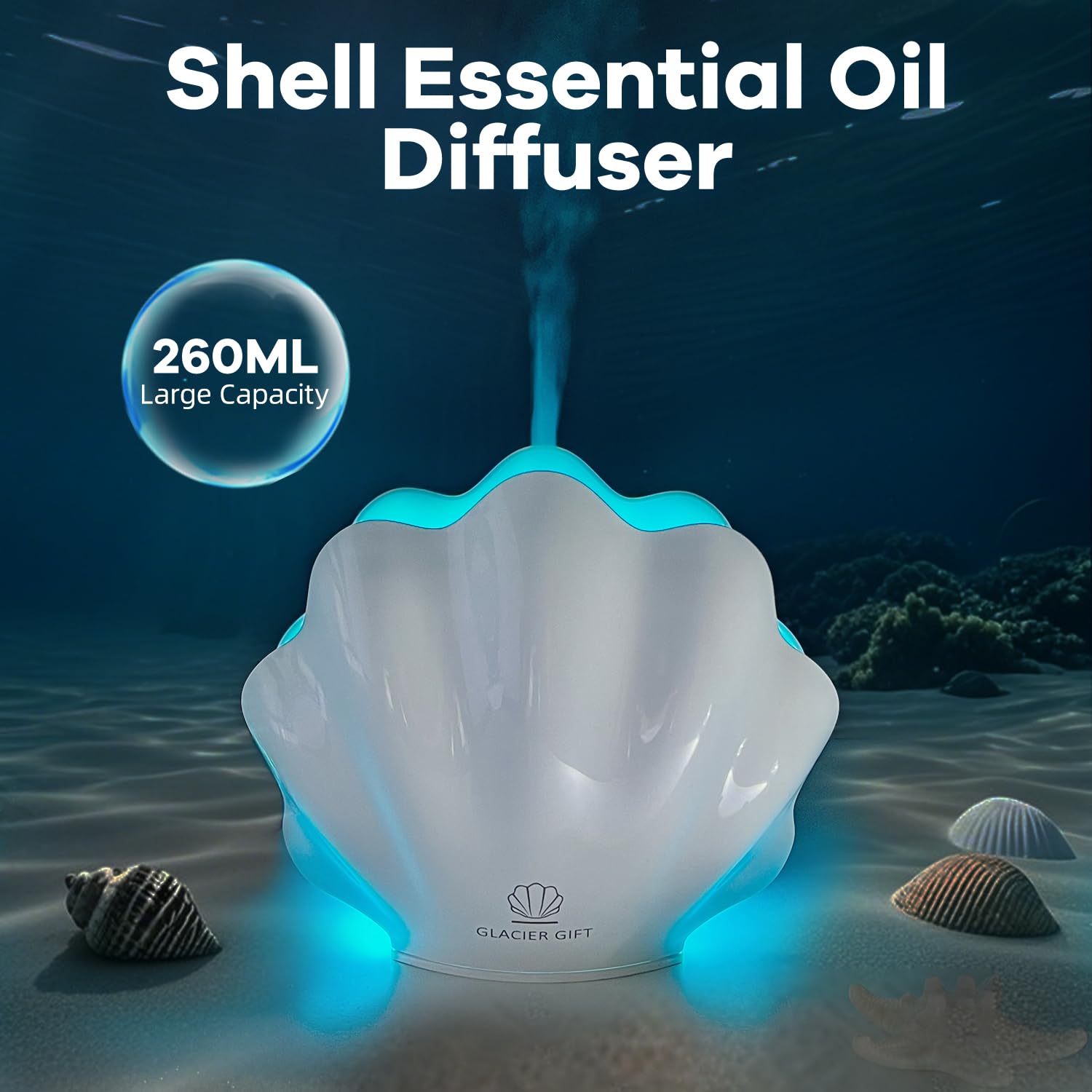 Essential Oil Diffuser 260ML – Shell Aroma Diffuser with Remote, 7-Color LED Night Light