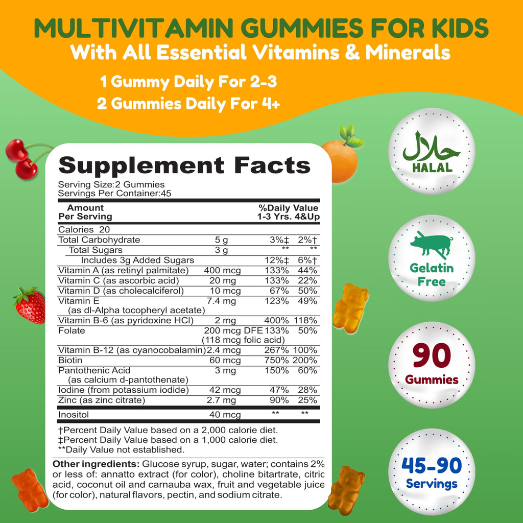 SHIFAA NUTRITION Halal Kids Multivitamin Gummies – 45-90 Day Supply