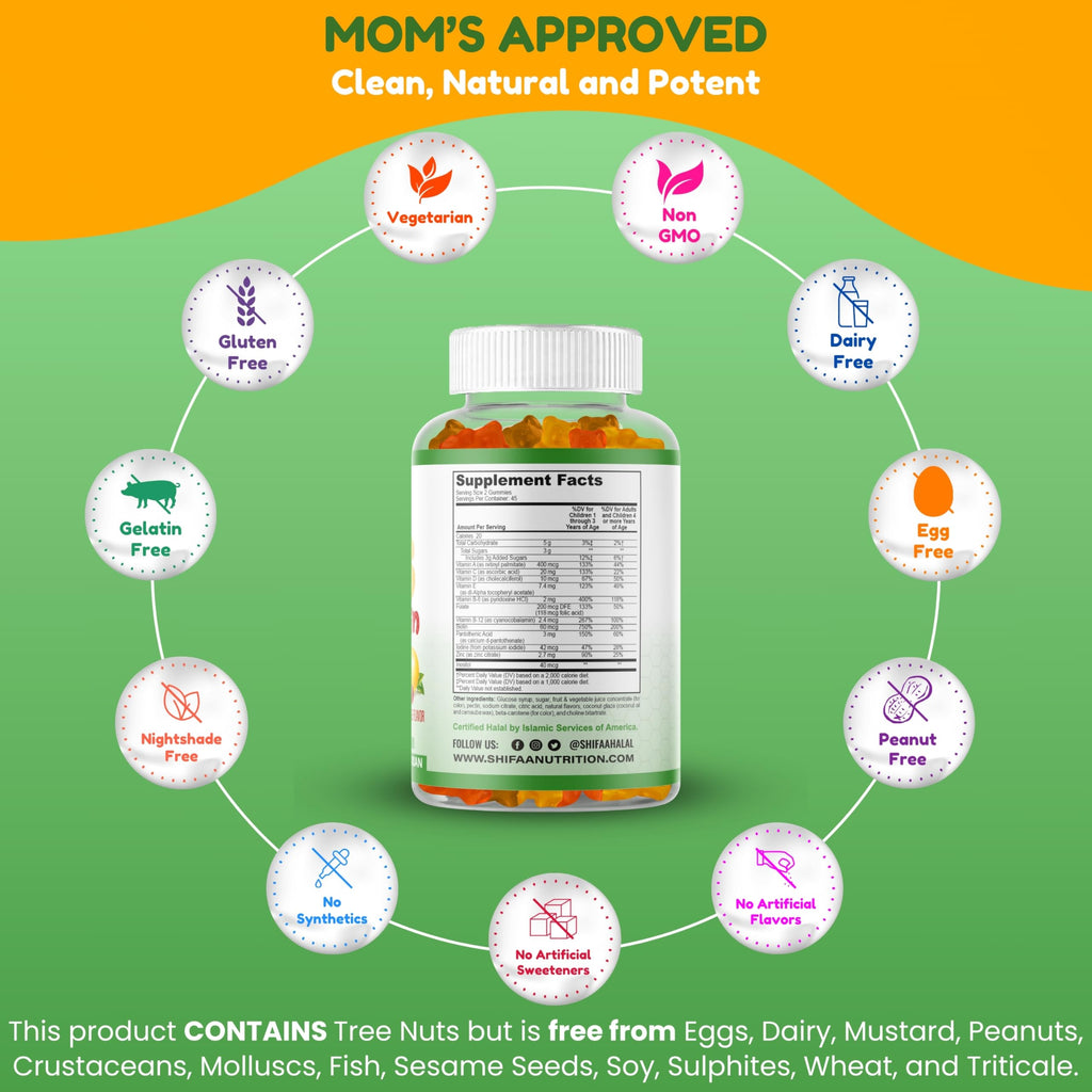 SHIFAA NUTRITION Halal Kids Multivitamin Gummies – 45-90 Day Supply