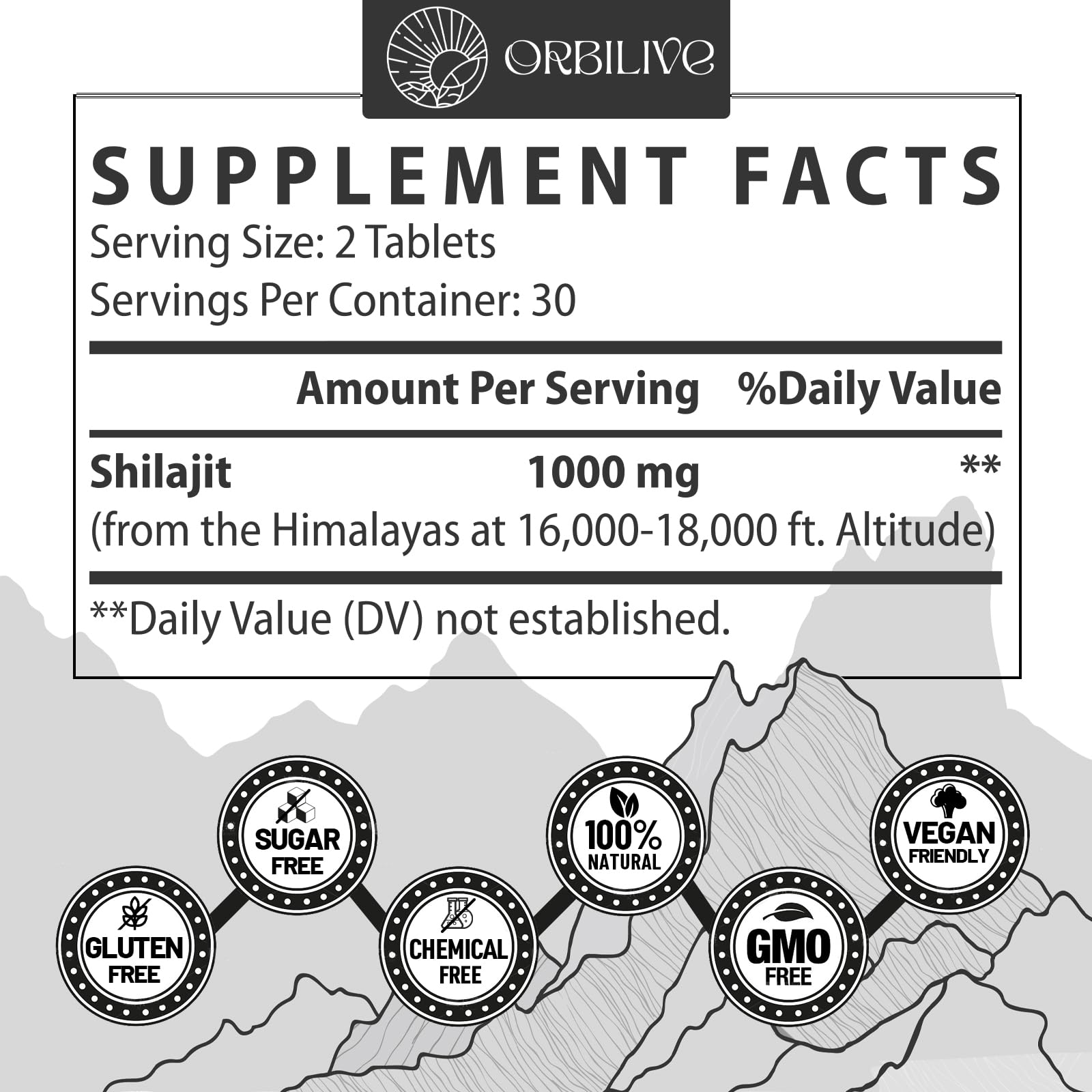 30,000 mg Shilajit Tablets – Himalayan Organic Shilajit, 60 Count