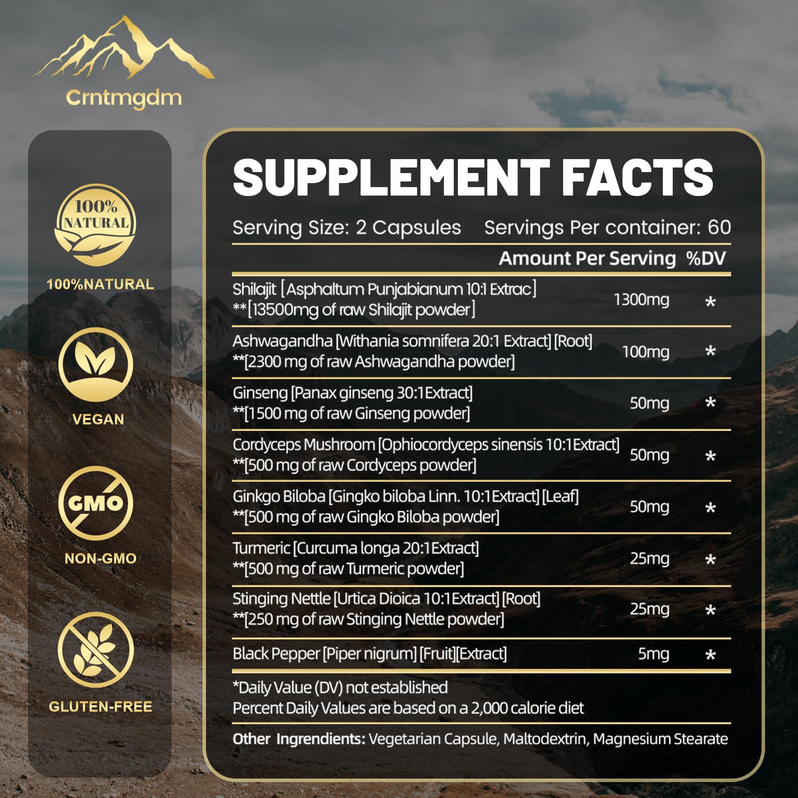 Shilajit Capsules - 1300mg per Serving with Ashwagandha | 120 Capsules