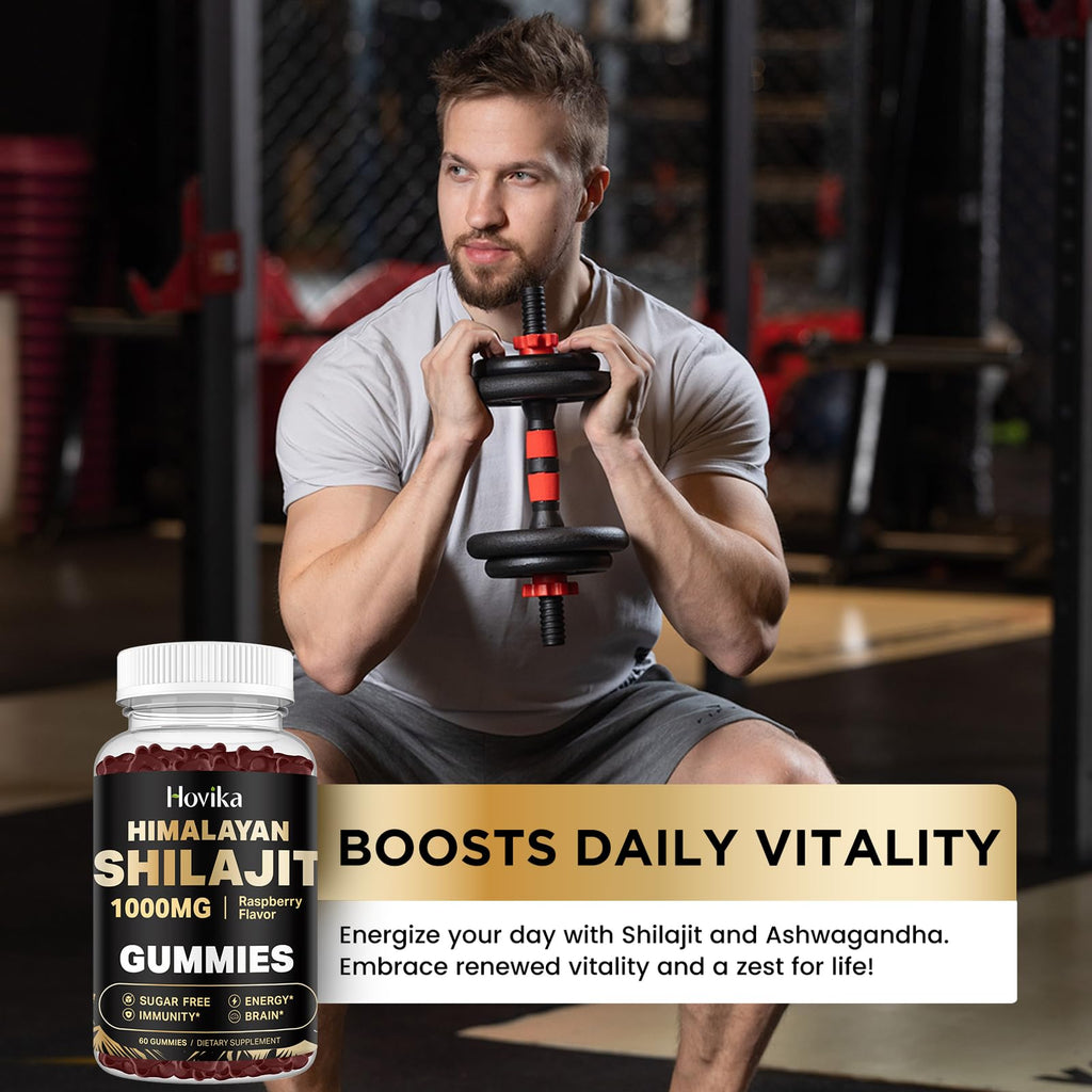 Shilajit Gummies 1000mg – 85+ Trace Minerals | Ashwagandha, Turmeric, Black Pepper | Sugar Free Raspberry 60 Count