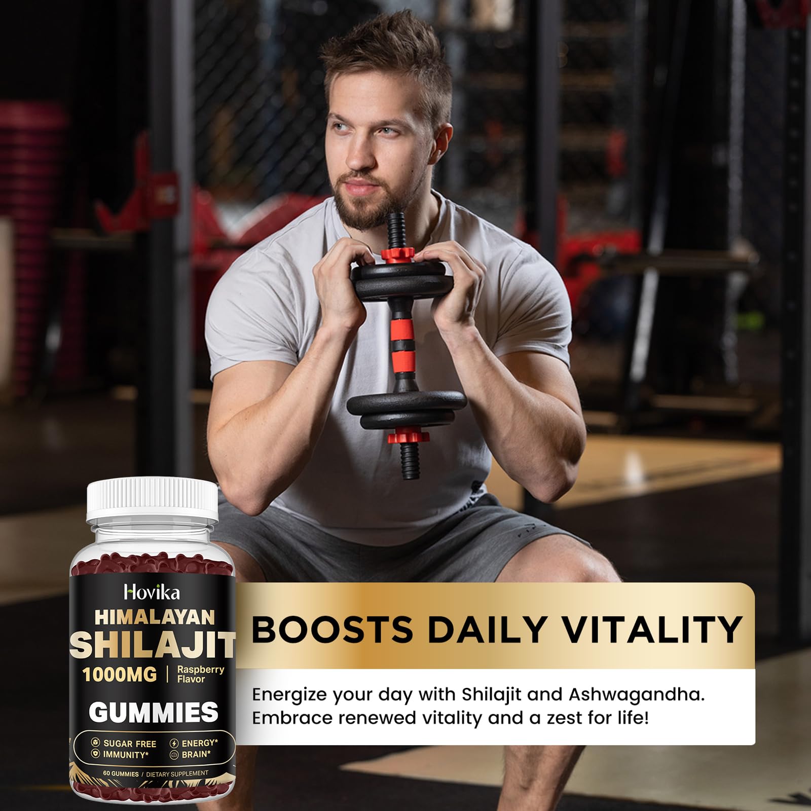 Shilajit Gummies 1000mg – 85+ Trace Minerals | Ashwagandha, Turmeric, Black Pepper | Sugar Free Raspberry 60 Count