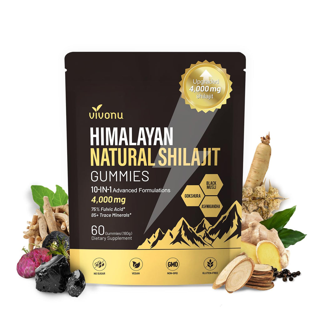 Shilajit Gummies, Shilajit for Men & Women | 4000mg High Potency 10-in-1 Formula with Pure Himalayan Shilajit, Ashwagandha, and 75% Fulvic Acid | Sugar-Free Vegan, 85+ Trace Minerals