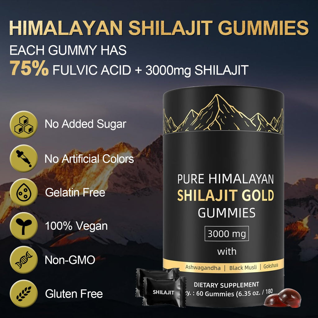 Shilajit Gummies – Himalayan Shilajit with Ashwagandha & Gokshura | 60 Gummies