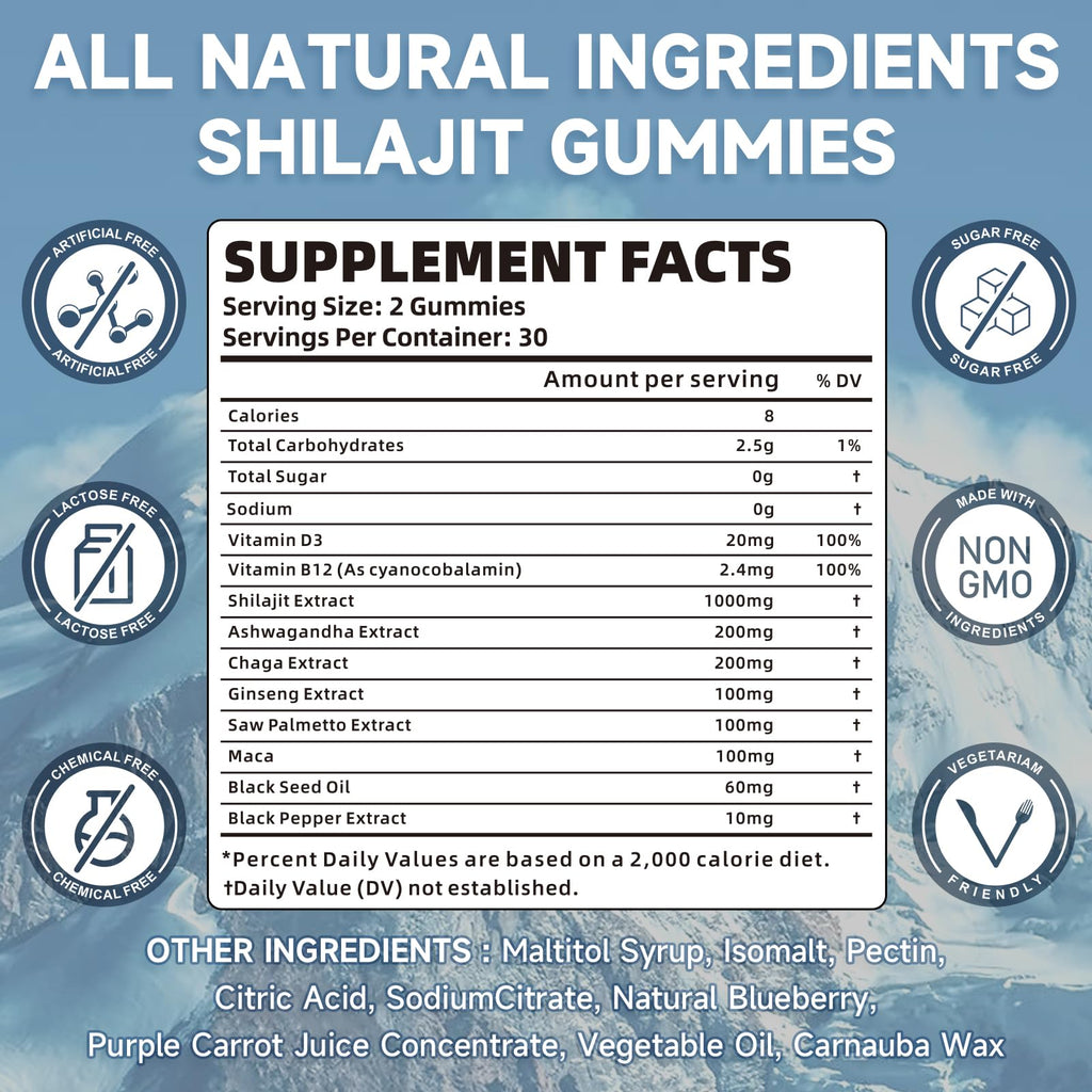 Shilajit Gummies – Sugar-Free, 60 Gummies | 85+ Minerals & Fulvic Acid