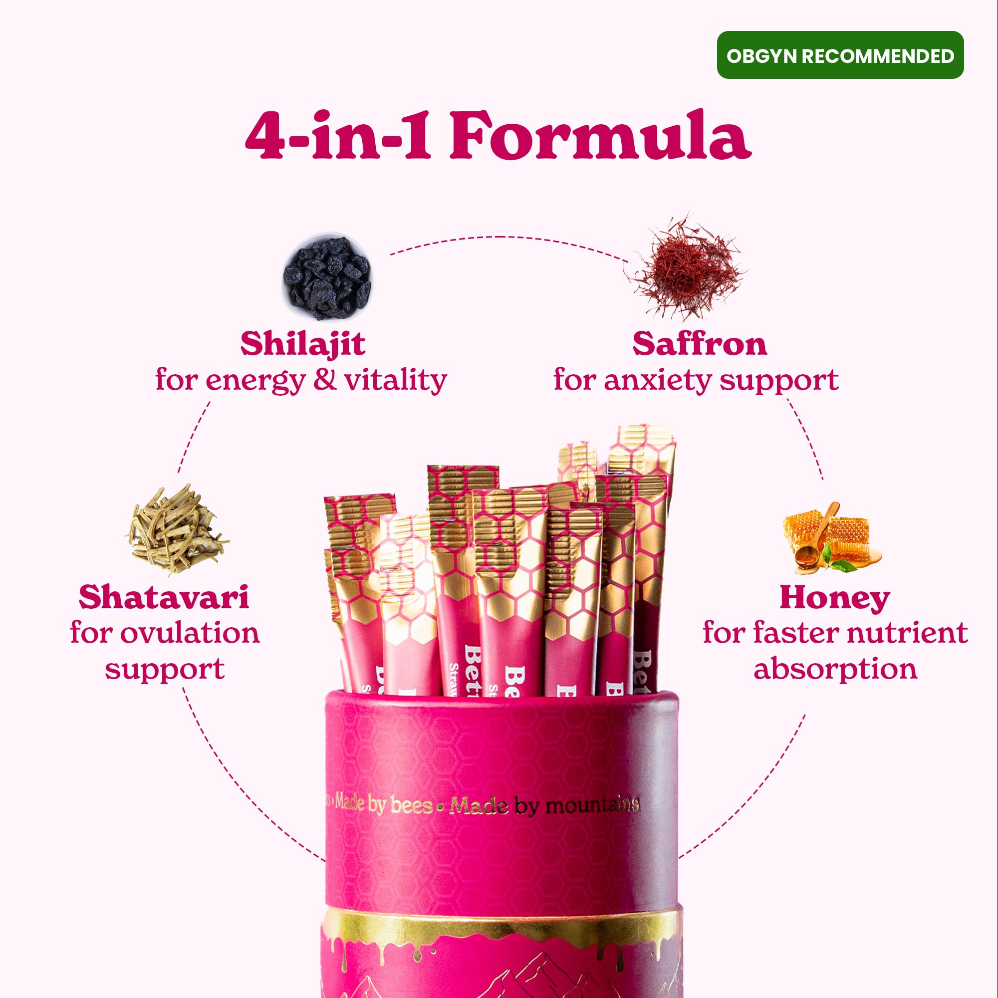 Better Alt SHE-Lajit Honeysticks for Women | Shilajit, Shatavari & Saffron | 30 Sticks