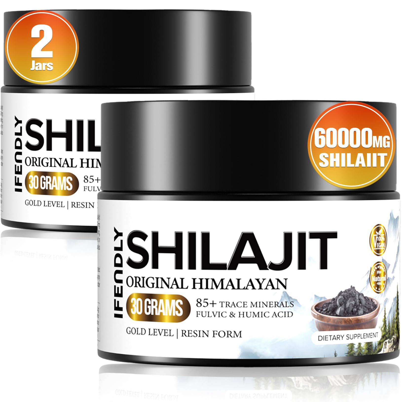 Shilajit Resin 600mg Gold Grade – 85+ Minerals – 100 Servings (2 Jars)