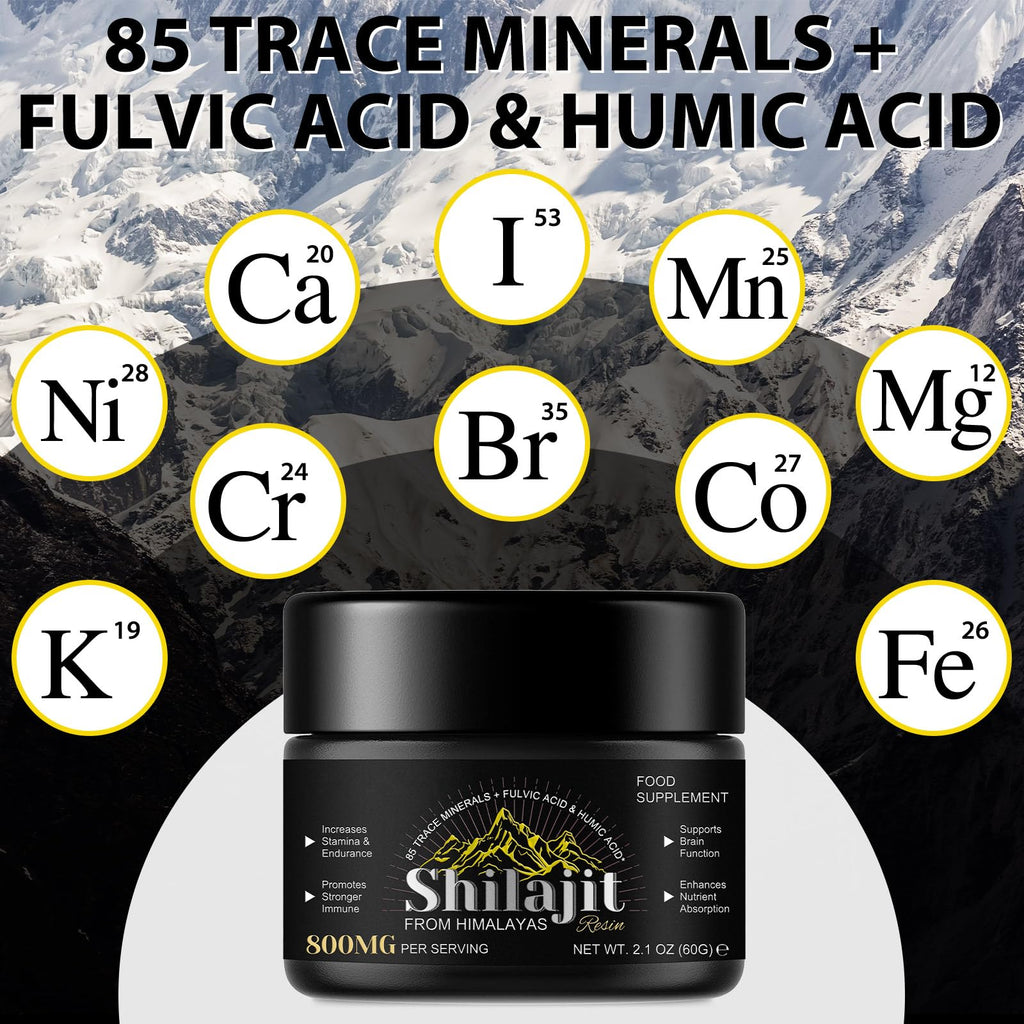 Shilajit Pure Himalayan Organic Resin - 800mg Gold Grade | 85+ Fulvic Acid & Trace Minerals