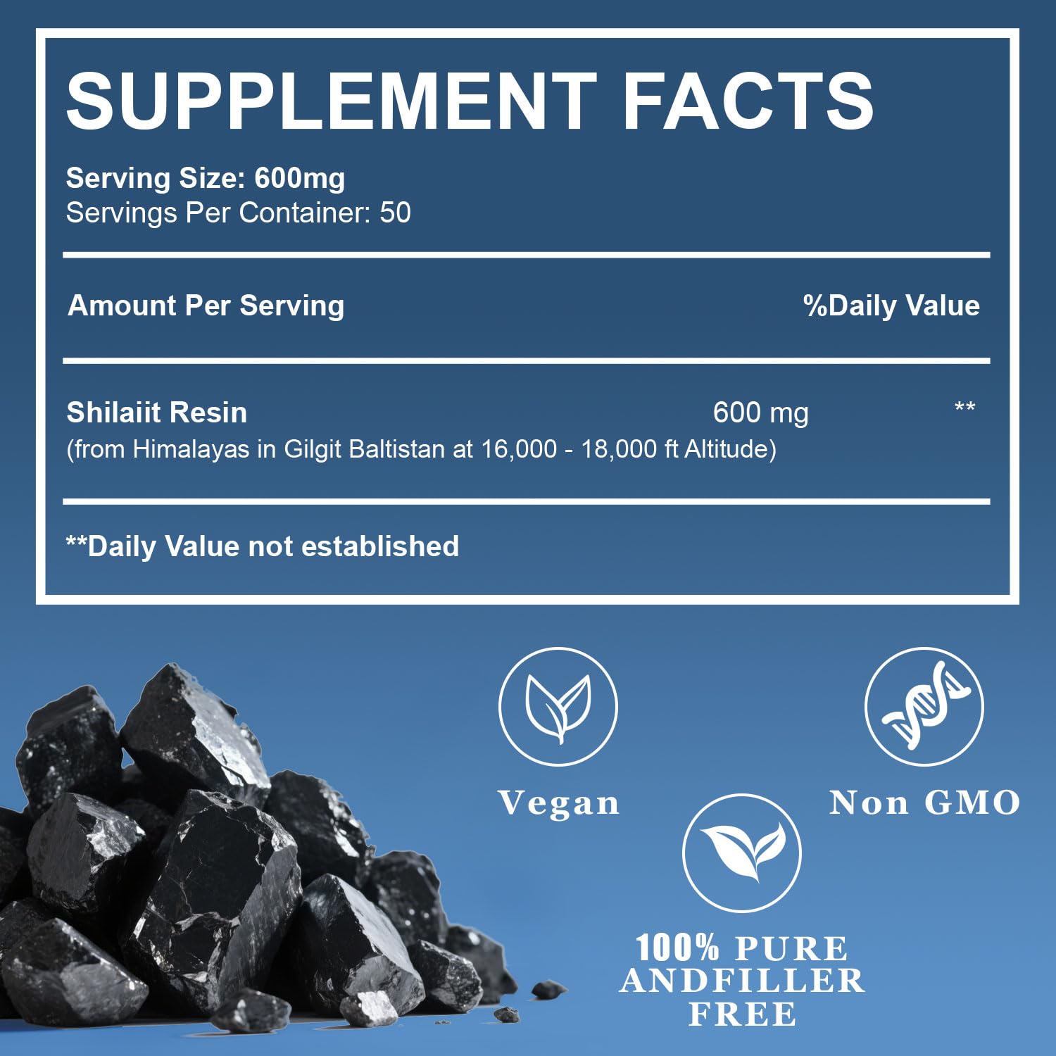 Himalayan Shilajit Resin 600mg – 85+ Minerals, Fulvic Acid | Energy & Immunity