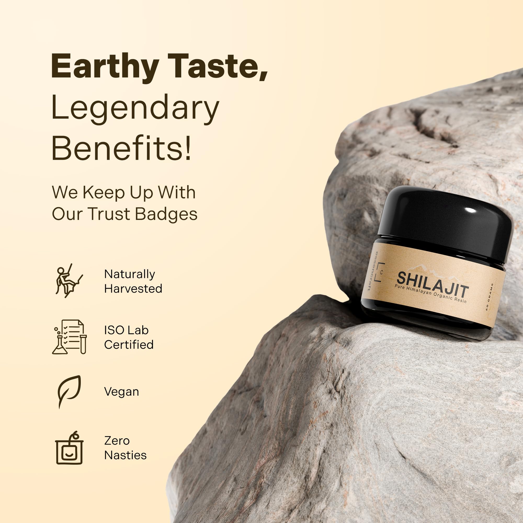 Essencraft Organic Himalayan Shilajit Resin – 500mg per Serving, 60g, Lab Tested, 85+ Minerals
