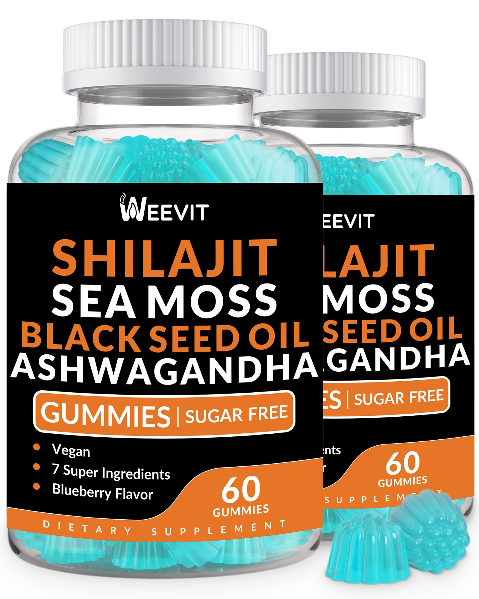 Shilajit Sea Moss Ashwagandha Gummies with Turmeric, Vitamin C & D3 – Immune Support & Energy