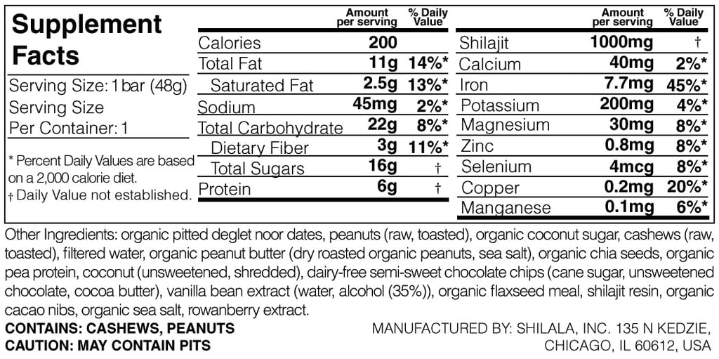 Shilala Organic Shilajit Energy Bar – 1000mg Shilajit, Gluten-Free, Vegan, Non-GMO | High Fulvic Acid | 7 Pack | NEW & IMPROVED FLAVOR