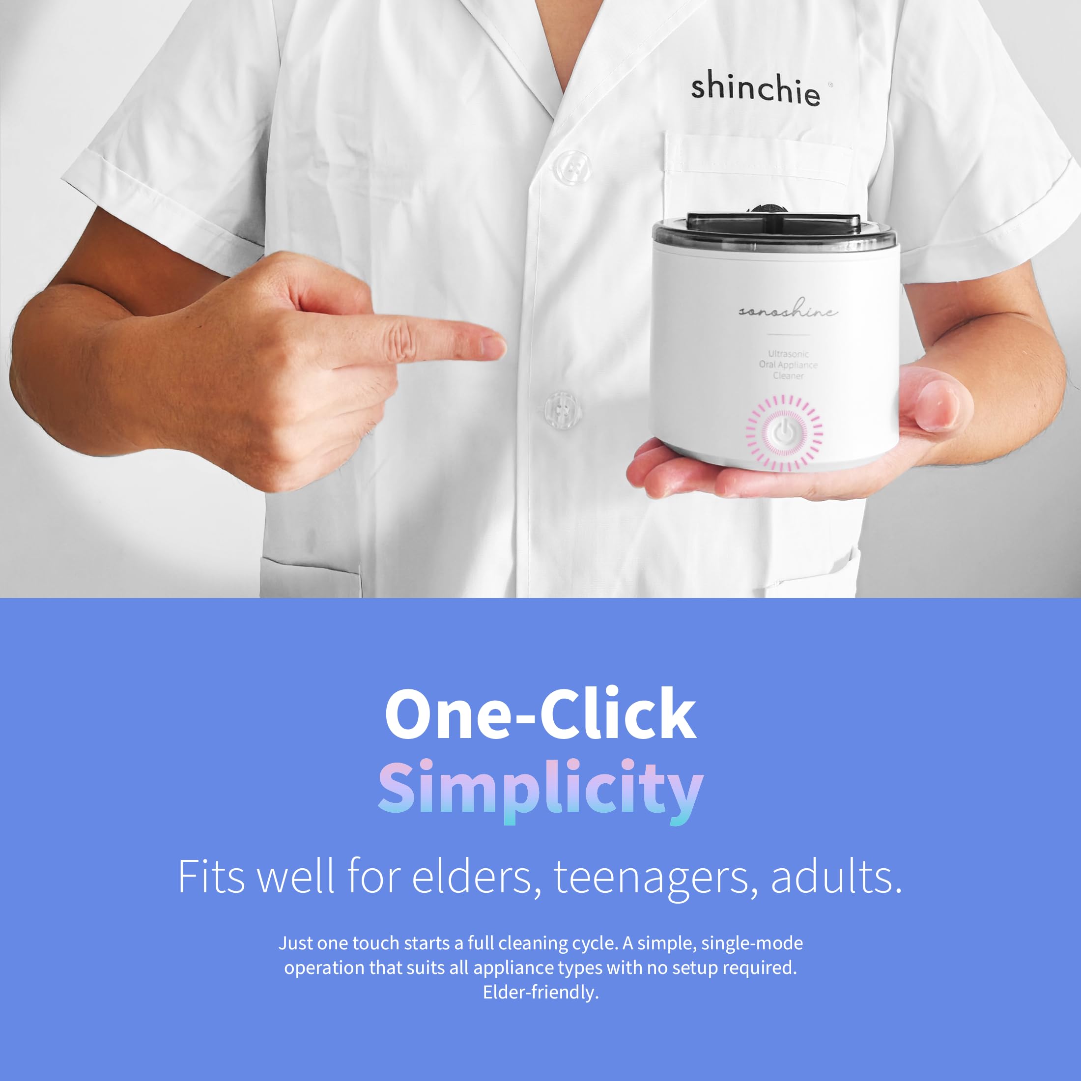 Shinchie Ultrasonic Retainer Cleaner – Auto-Adjust 39-48kHz for Aligners & Dentures
