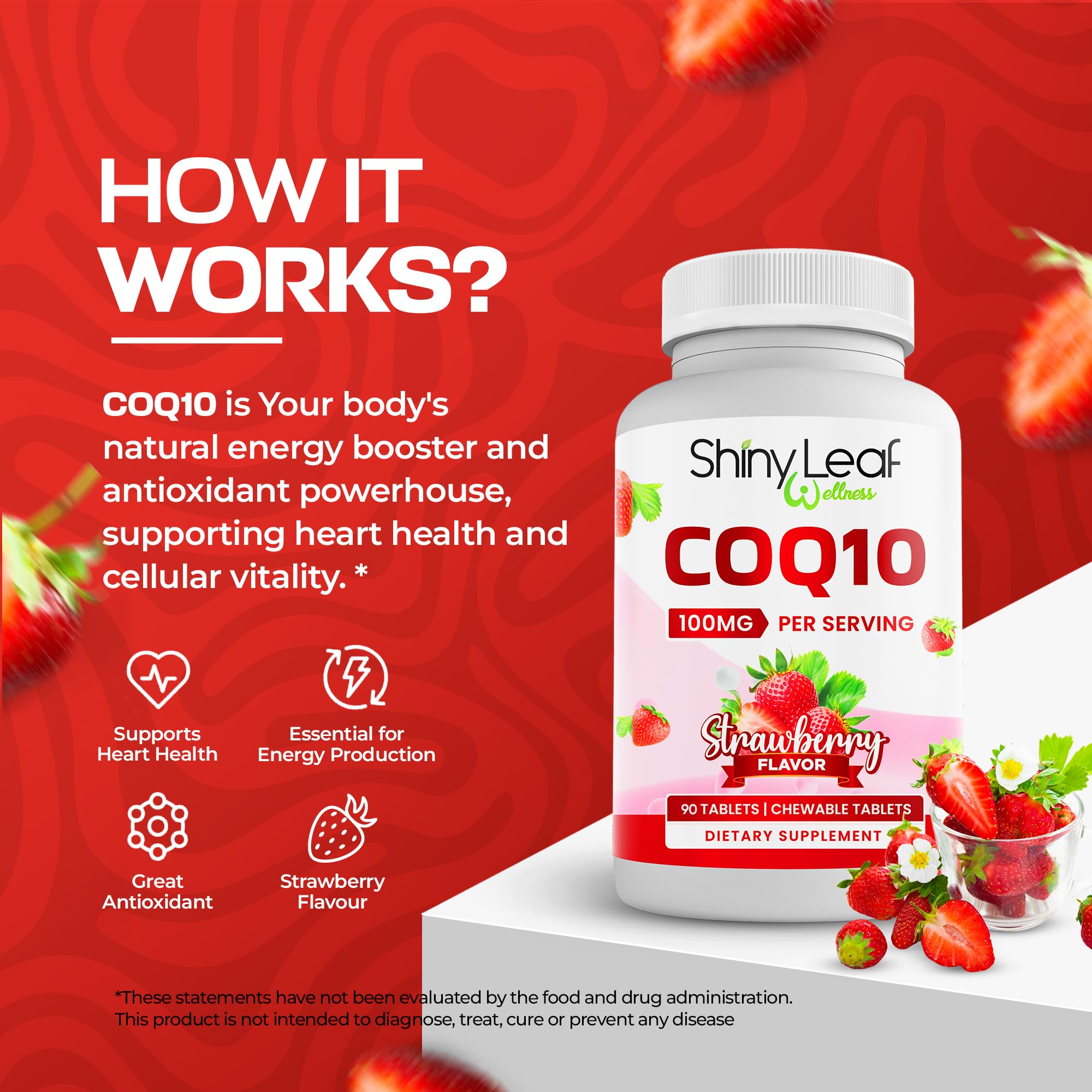 Shiny Leaf CoQ10 100mg Chewable – Heart Health & Energy, 90 Tabs, Made in USA