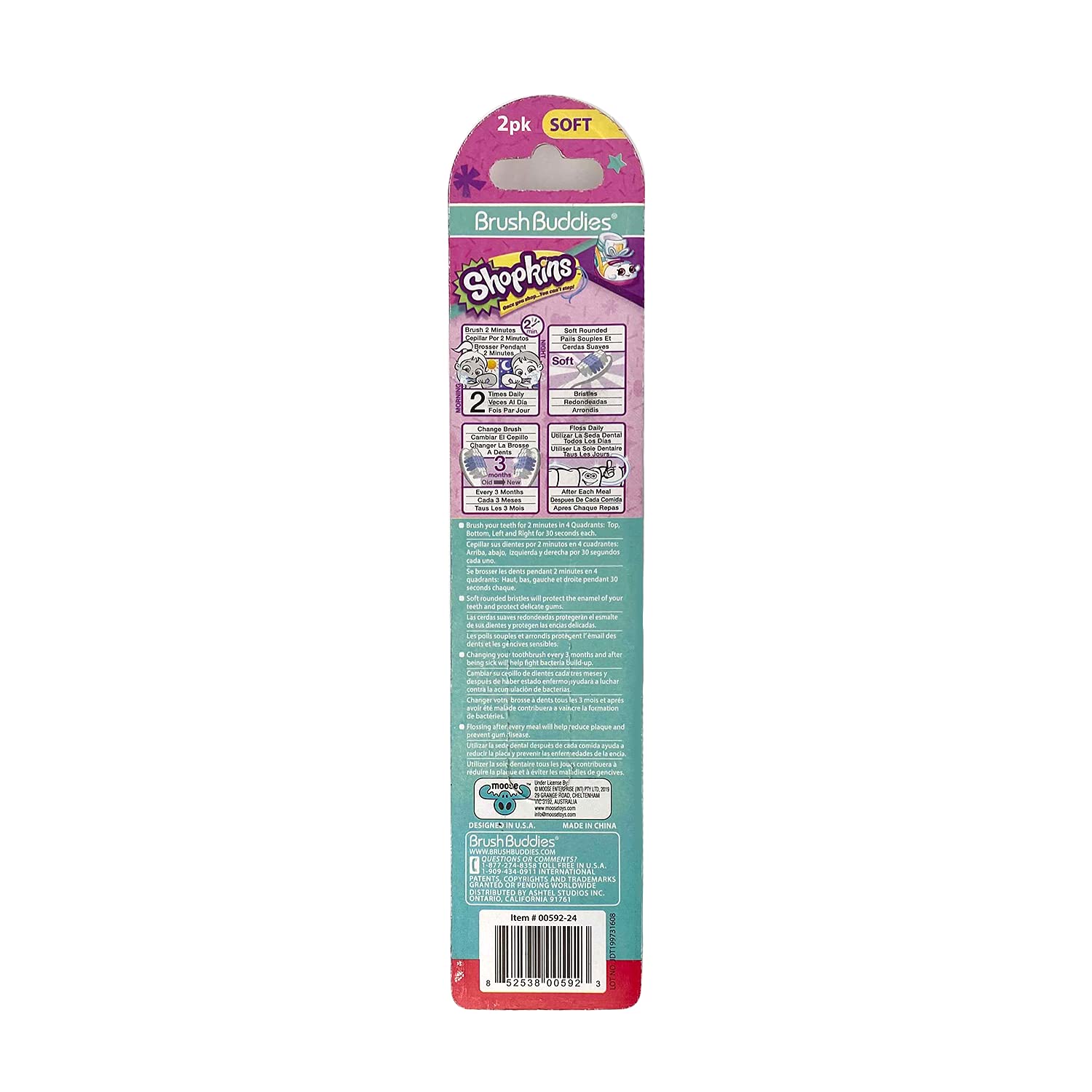 Brush Buddies 2 Piece Shopkins Toothbrush – Kids' Soft Bristle Set