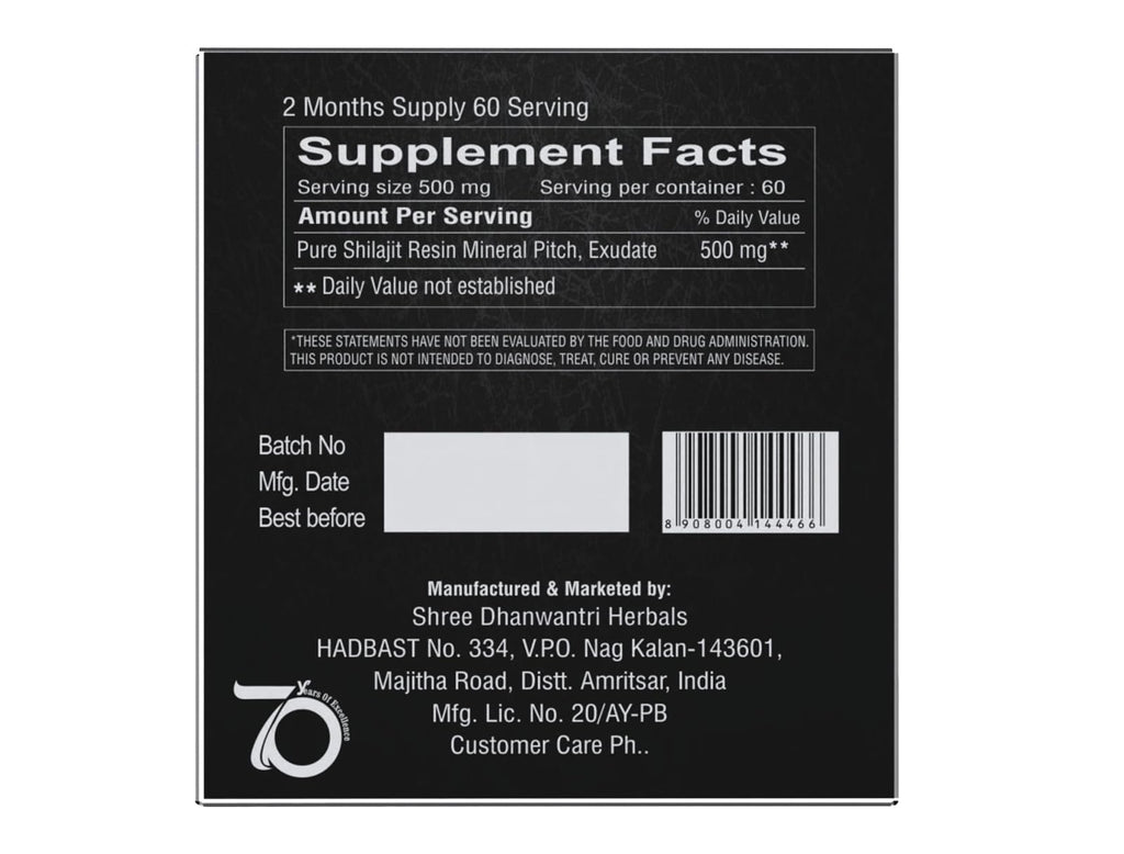 SHREE DHANWANTRI HERBALS Himalayan Shilajit Resin – 30g (2-Month) for Energy & Focus