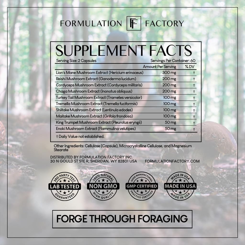 Formulation Factory Shroom Vroom 10-in-1 Mushroom Supplement — Focus, Energy & Immune Support