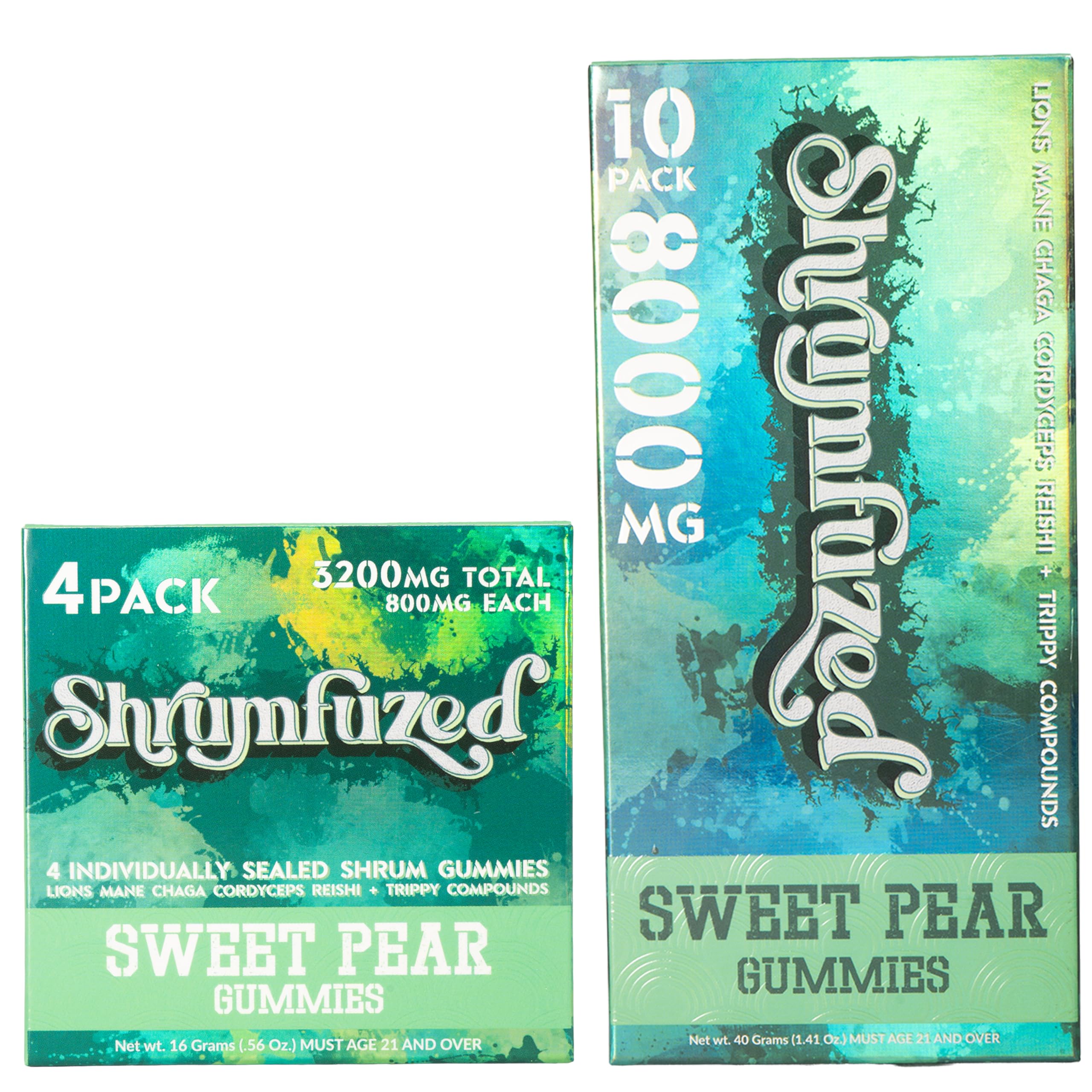 Shrumfuzed Proprietary Nootropic Gummy 3200mg – Lion's Mane, Reishi, Chaga & Cordycep Mushroom Blend (4, Sweet Pear)