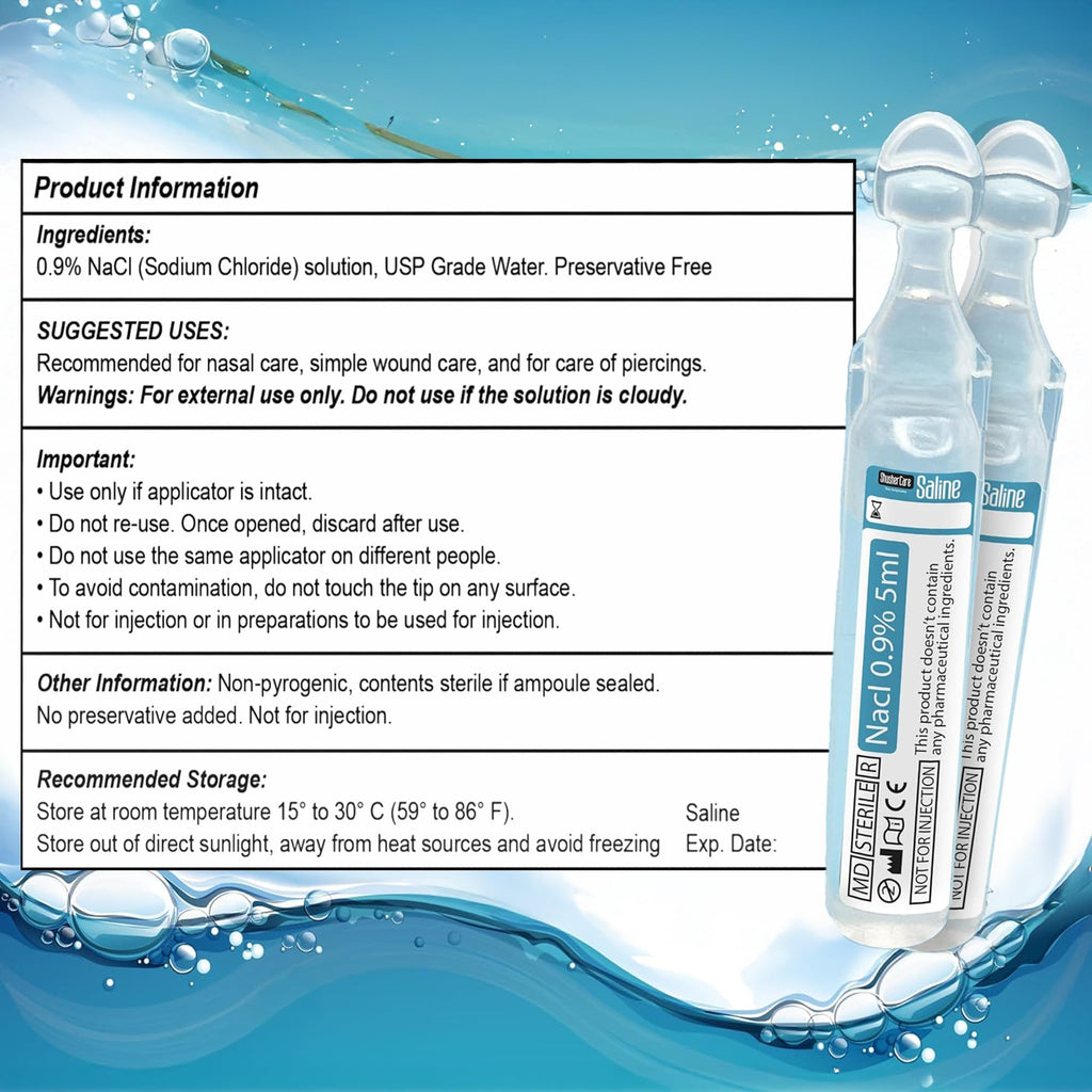 Shusher Care Saline Ampoules 0.9% – Nebulizer, Nasal Care & Wound Cleaning (50 Count, 5ml)
