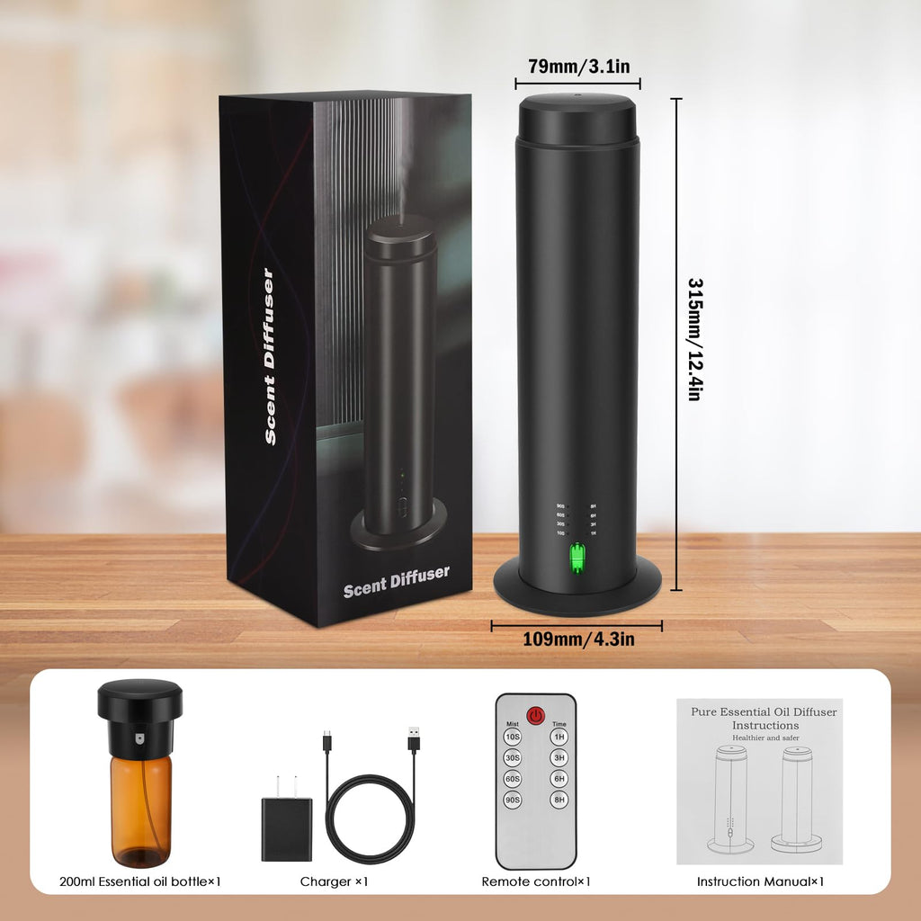 SHXMZS Waterless Scent Essential Oil Diffuser - 200ml, Covers 1500 sq ft, Black