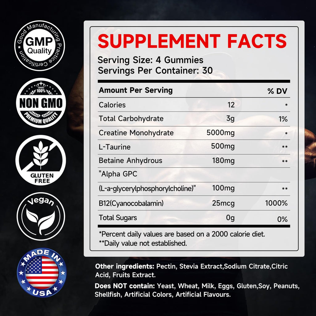 SIAUWE KUENKING Creatine Monohydrate Gummies – Energy & Muscle Support, 120 Gummies