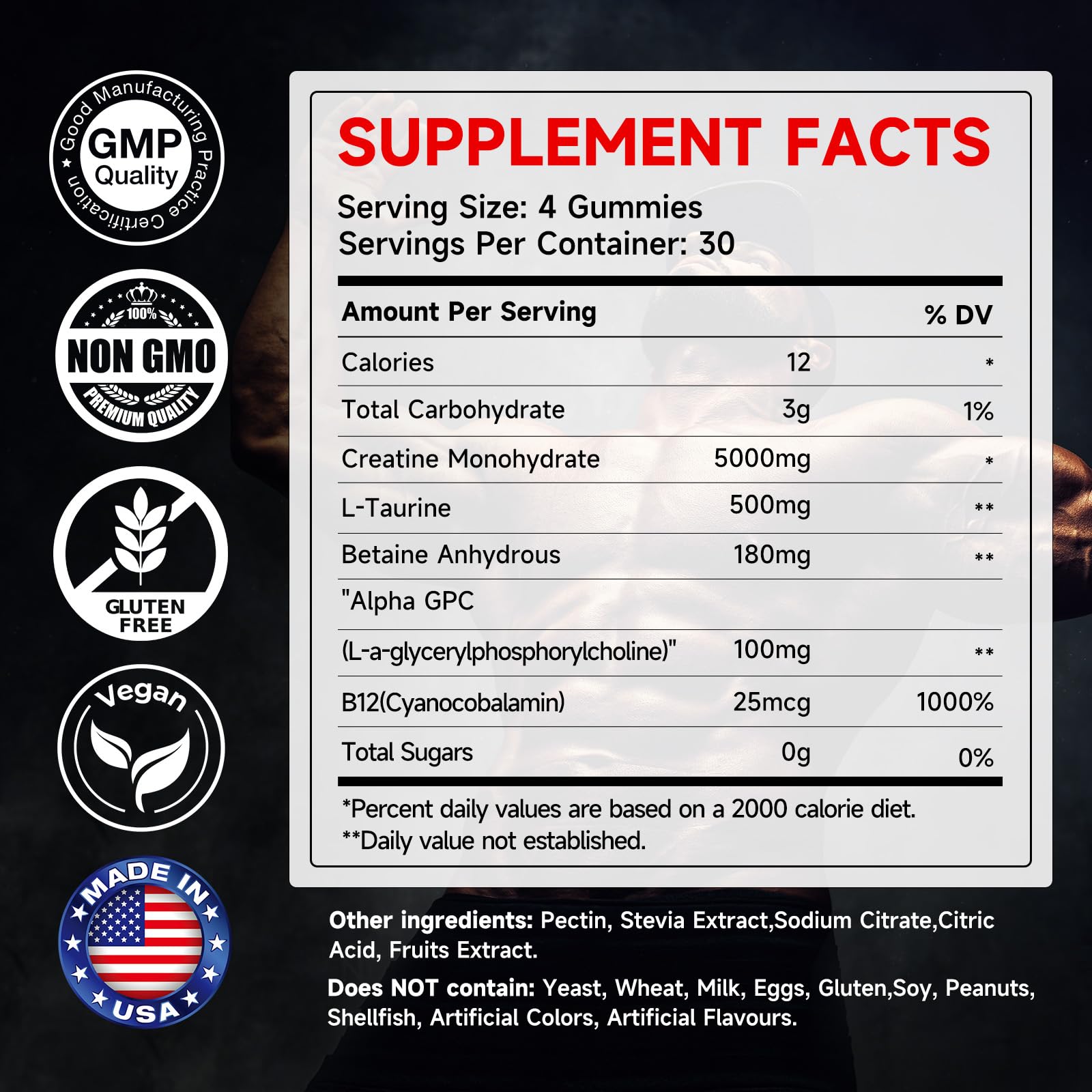 SIAUWE KUENKING Creatine Monohydrate Gummies – Energy & Muscle Support, 120 Gummies