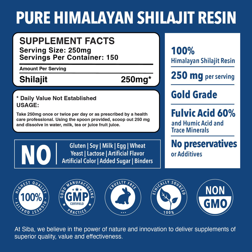 Siba Pure Himalayan Shilajit Resin 250mg – Triple Purified, 85+ Minerals & 70% Fulvic Acid