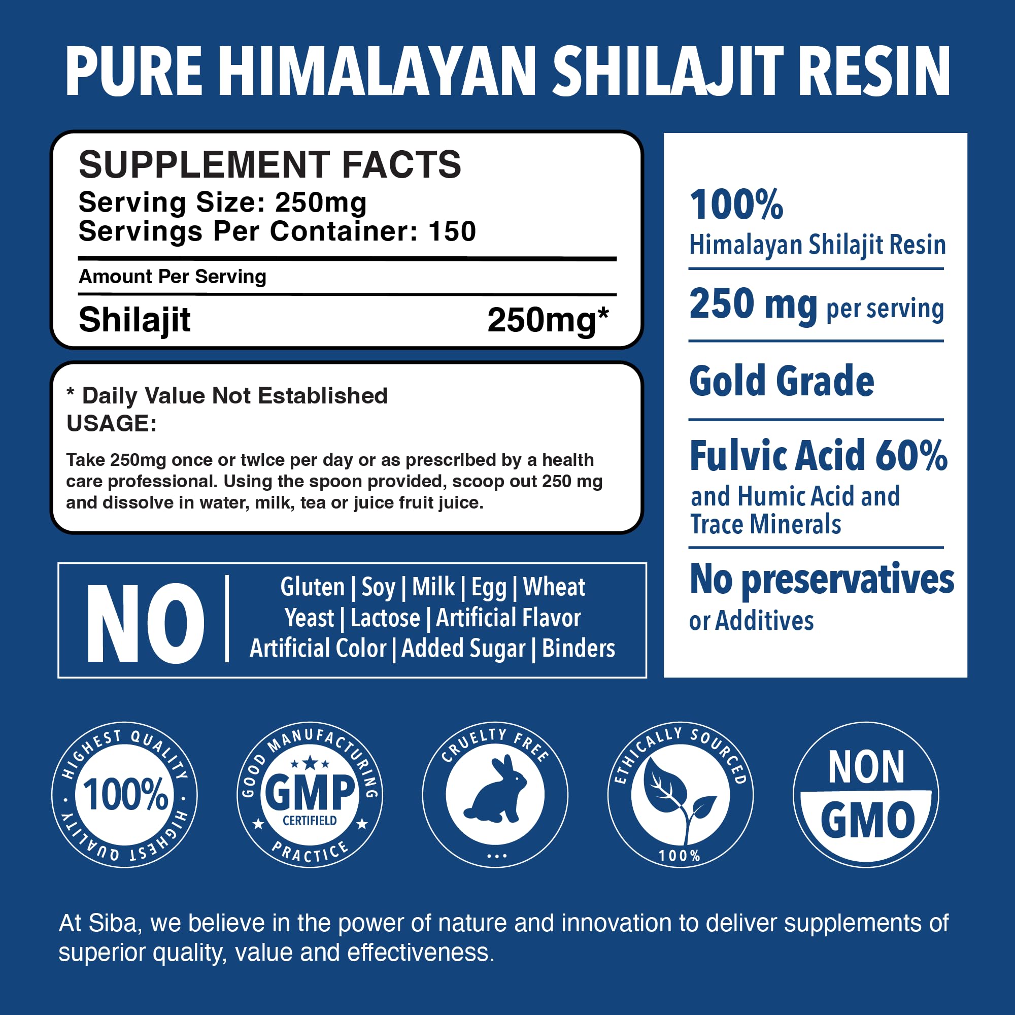 Siba Pure Himalayan Shilajit Resin 250mg – Triple Purified, 85+ Minerals & 70% Fulvic Acid