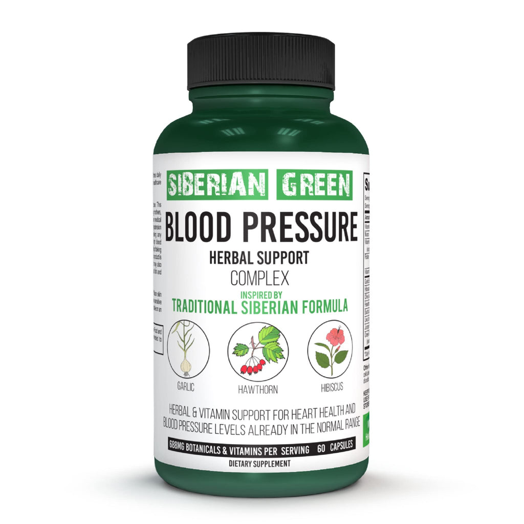 Traditional Siberian Herbal - Siberian Green Blood Cardio Pressure Support (60 Capsules) | Garlic, Hawthorn, Hibiscus