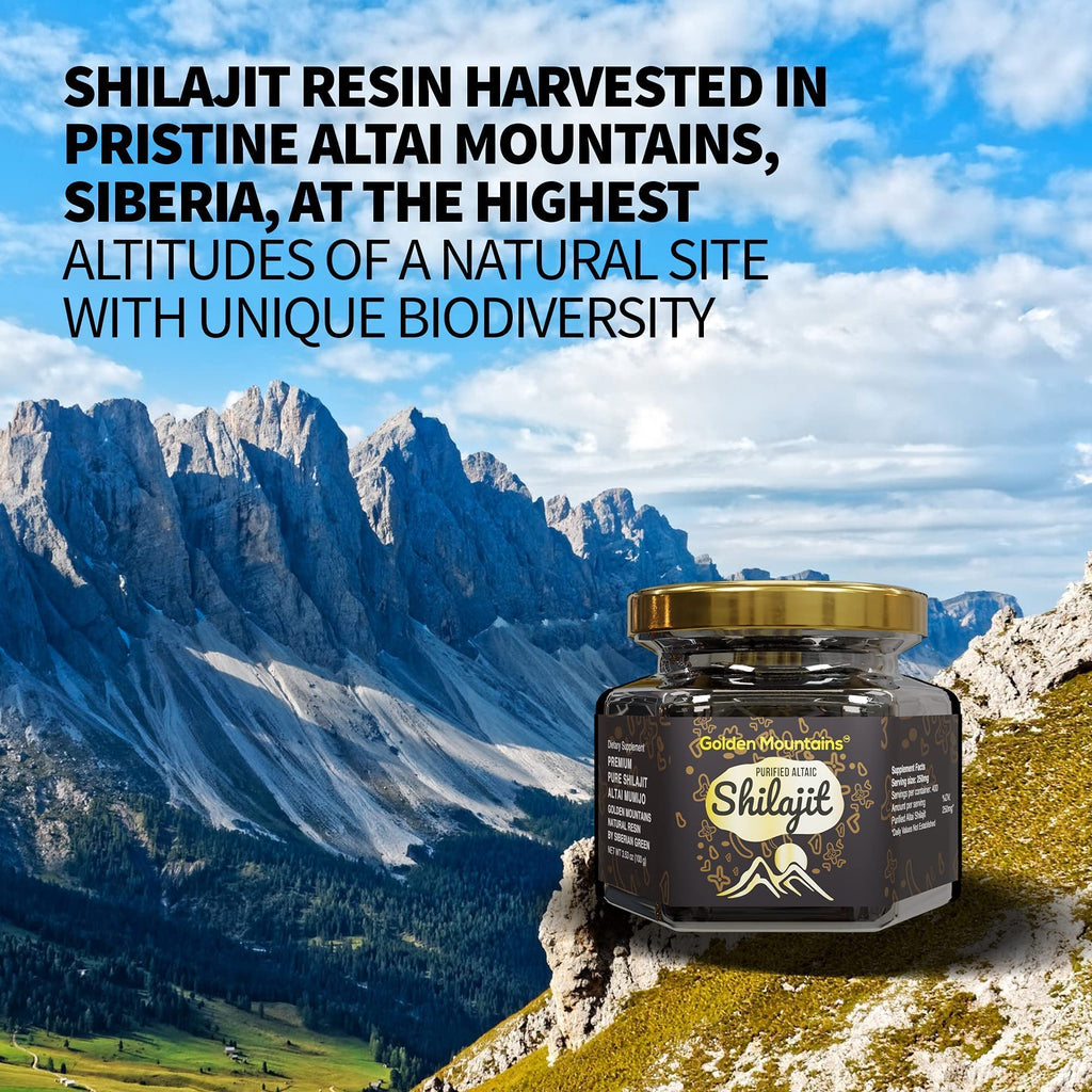 Siberian Green Pure Shilajit Resin – Altai Golden Mountains 100g with Measuring Spoon