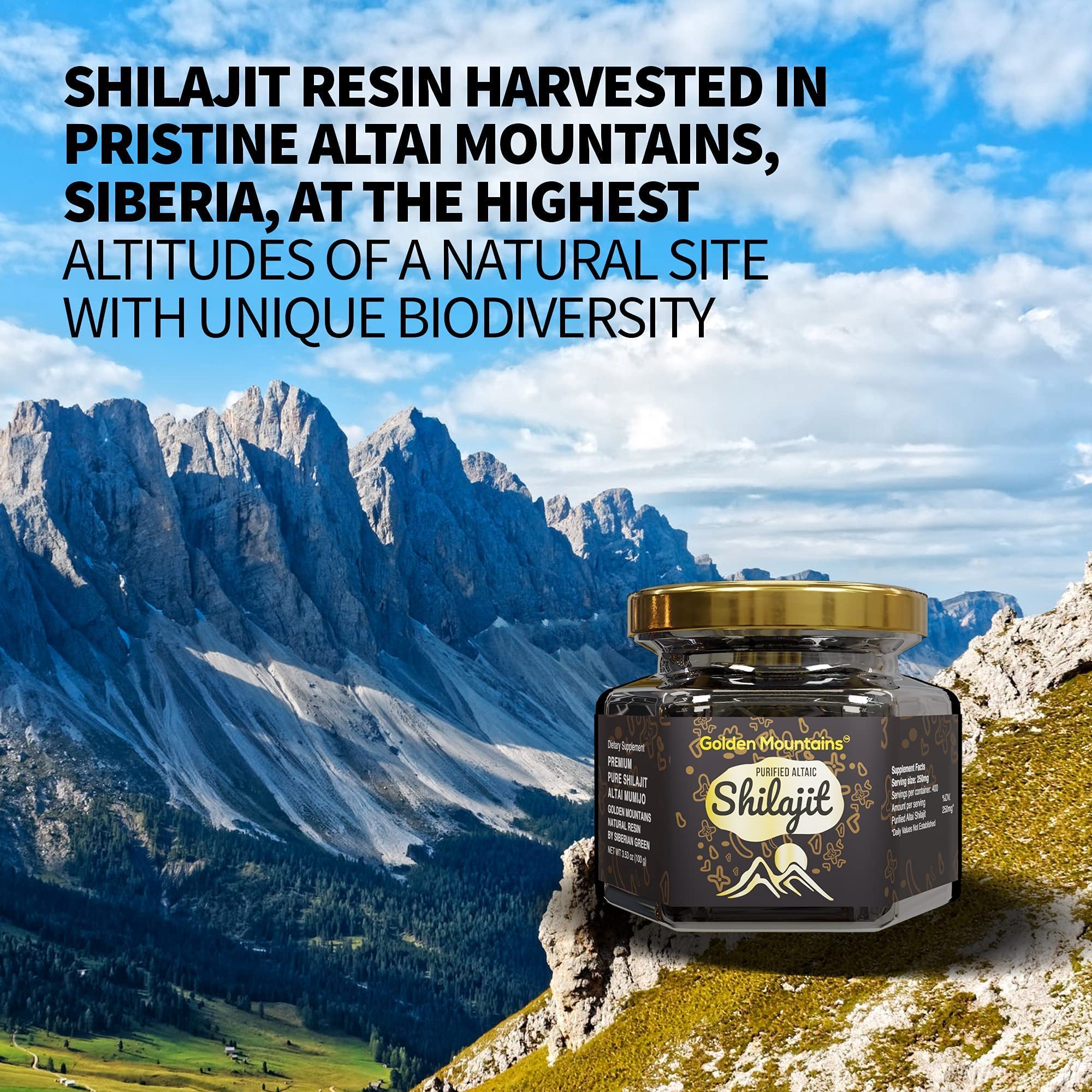 Siberian Green Pure Shilajit Resin – Altai Golden Mountains 100g with Measuring Spoon