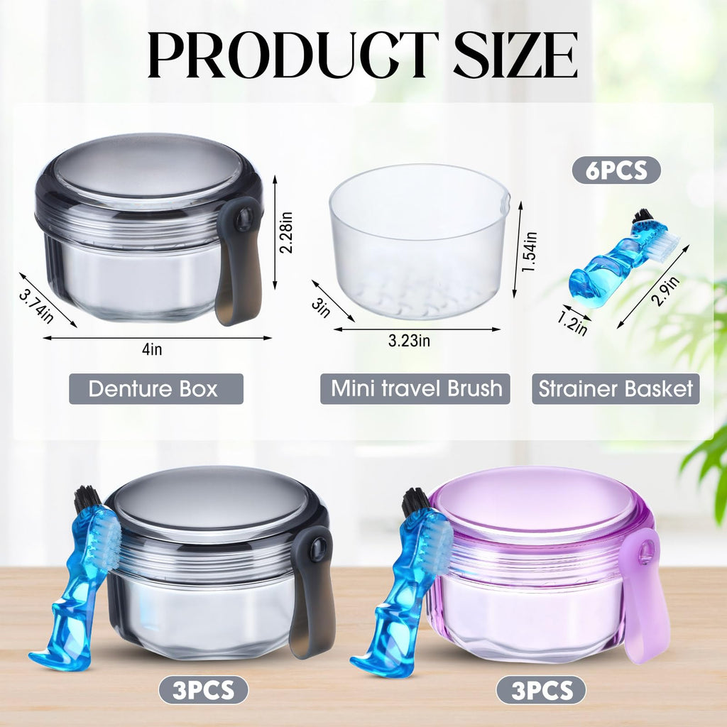 Sieral 6 Pcs Denture Case – Leak-Proof Travel Cup for Dentures & Retainers