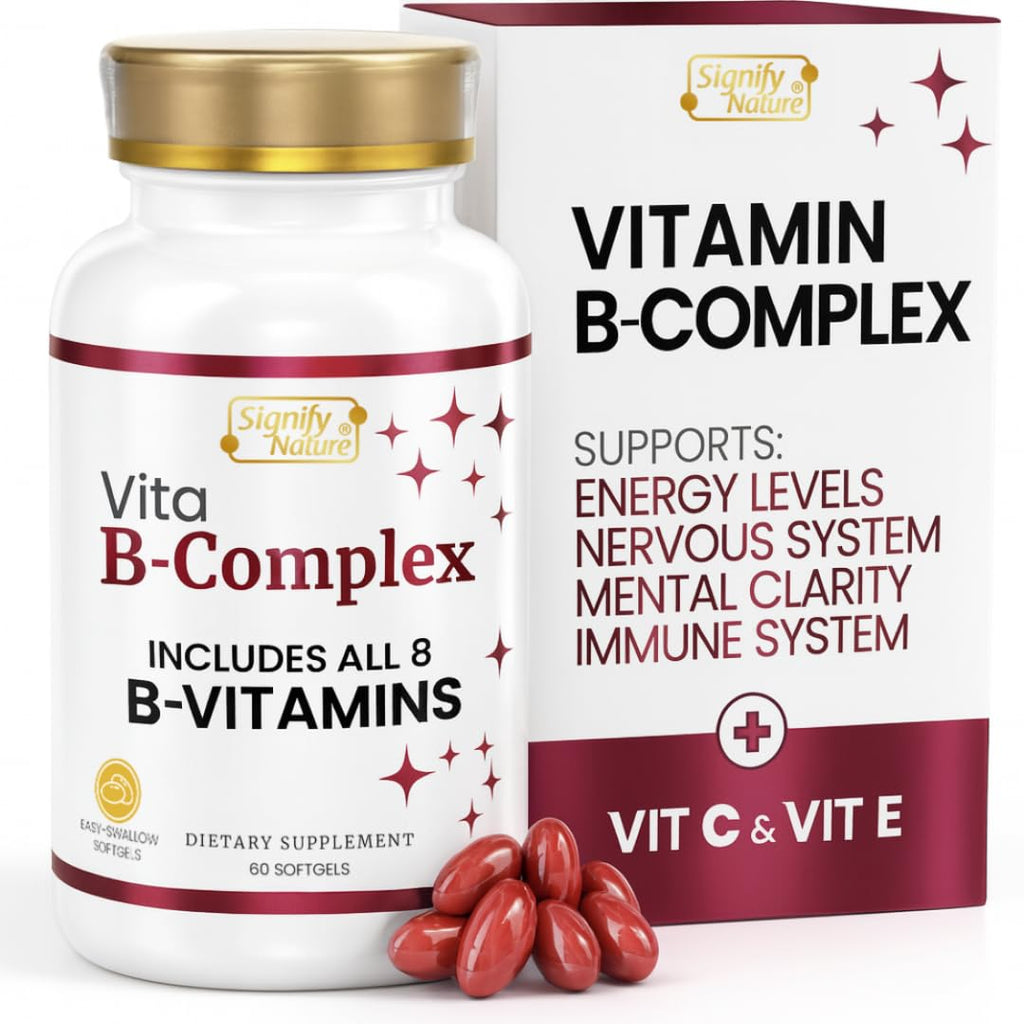 SIGNIFY NATURE VitaBComplex with Vitamin C & E – B Complex Vitamins for Women & Men, 60 Softgels
