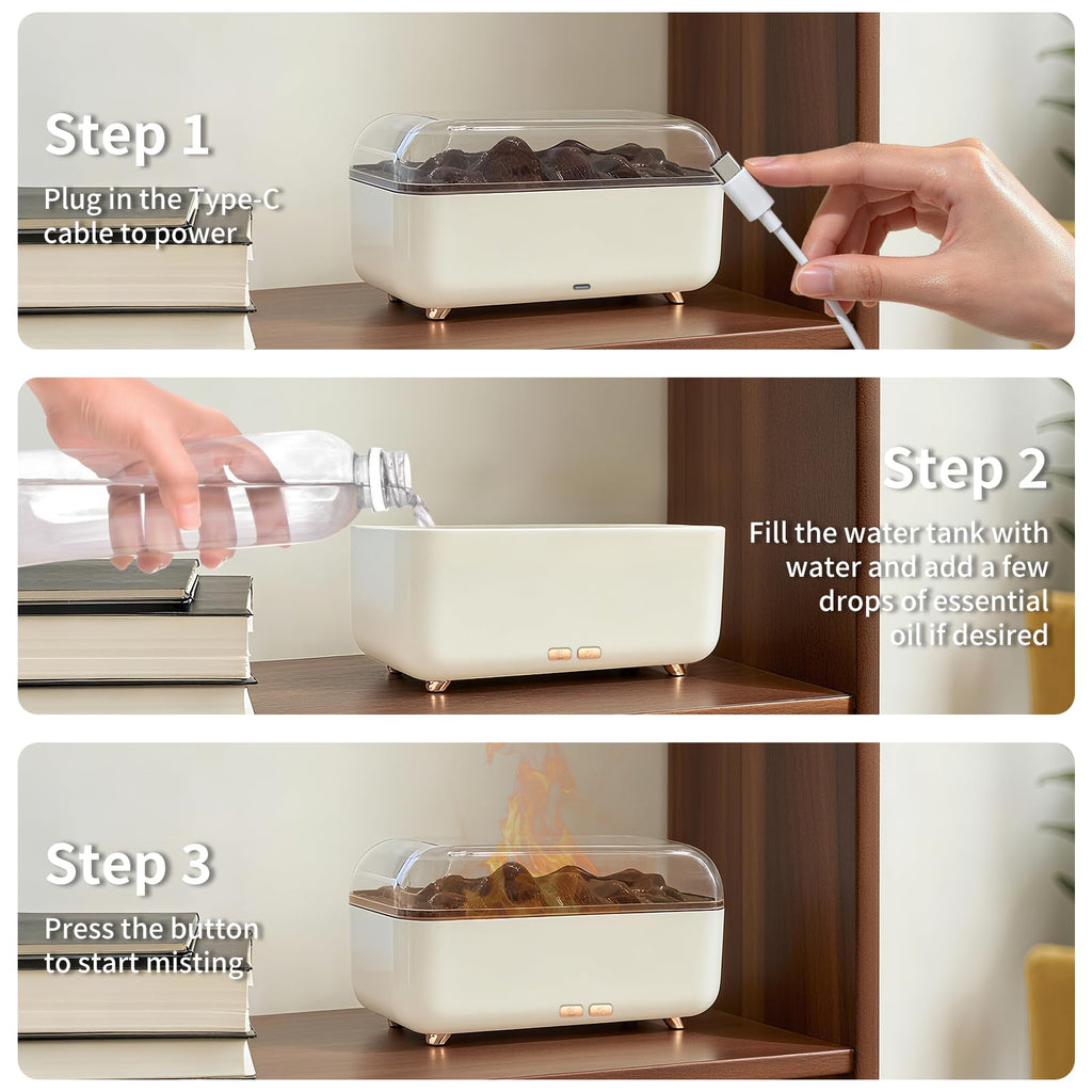 SIHUADON Essential Oil Diffuser – 300ml Flame Effect, Quiet Humidifier & 7-Color Night Light