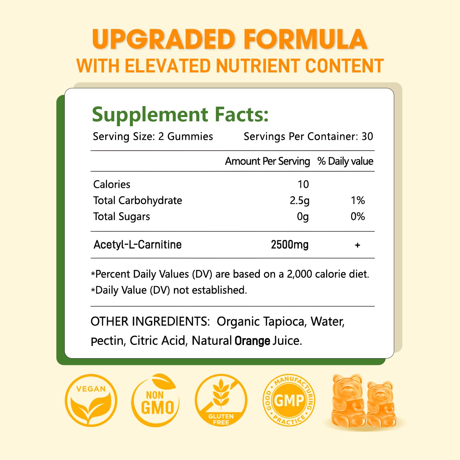 Sijigood 2 Pack Acetyl L-Carnitine Supplement – Natural Energy & Immunity (Orange, Vegan) 120 Count
