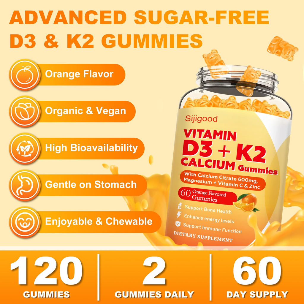 Sijigood Vitamin D3 K2 Gummies – 10,000 IU D3, 6-in-1 Bone & Immune Support