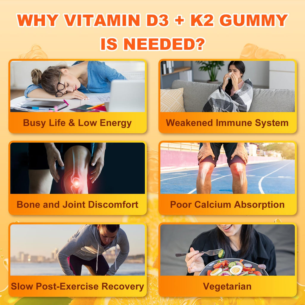 Sijigood Vitamin D3 K2 Gummies – 10,000 IU D3, 6-in-1 Bone & Immune Support