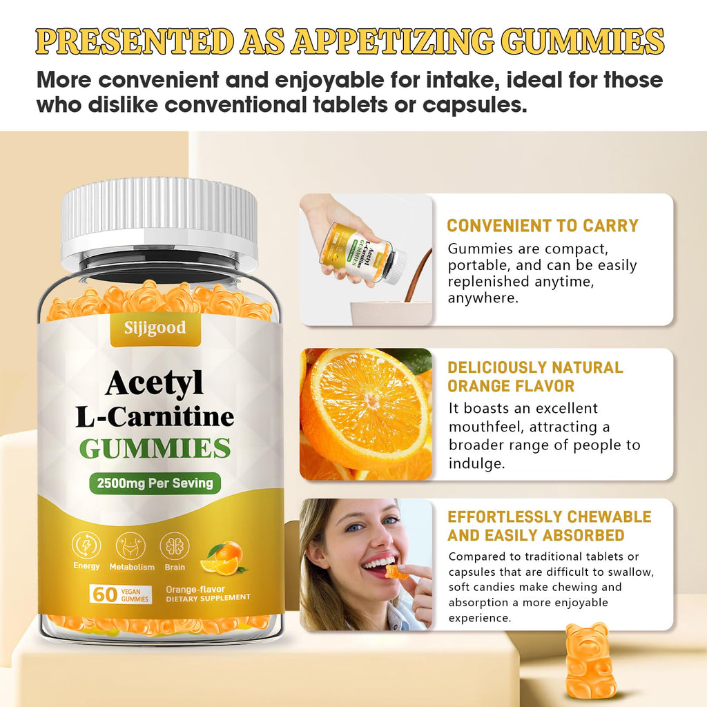 Sijigood 2 Pack Acetyl L-Carnitine Supplement – Natural Energy & Immunity (Orange, Vegan) 120 Count