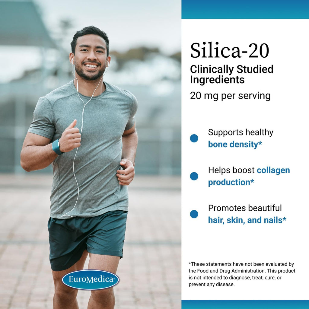 EuroMedica Silica-20 – Supports Bone Density, Collagen, Hair & Nails – 60 Tablets