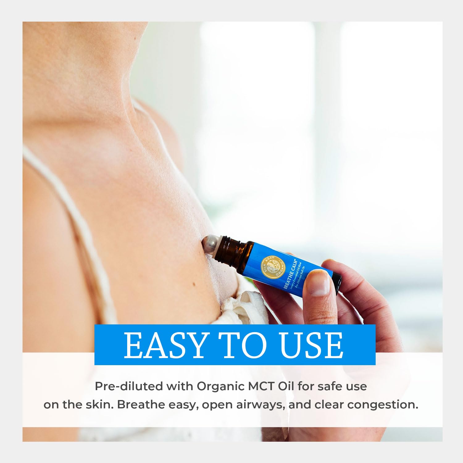 Silk Road Breathe Calm Essential Oil Roll-On – 100% Pure USDA Organic, 10 ml
