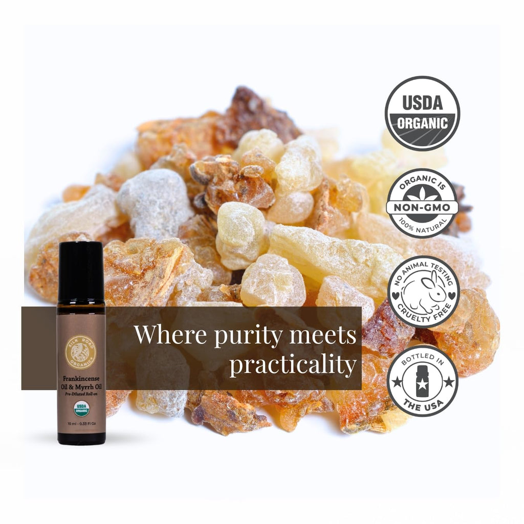 Silk Road Organic Frankincense & Myrrh Roll-On, USDA Certified, 10 ml