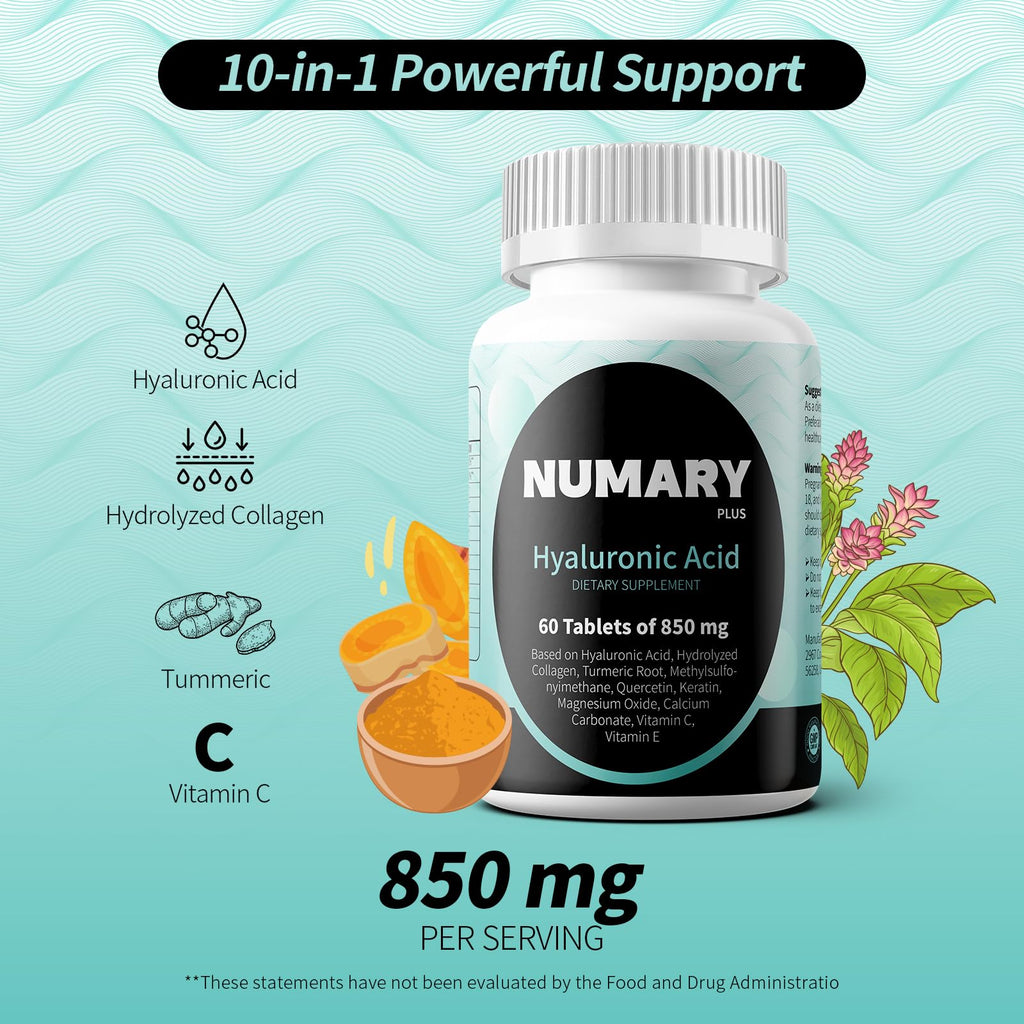 SILKMYST Hyaluronic Acid with Hydrolyzed Collagen, Turmeric, MSM & Vitamin C – 180 Tablets (6-Month Supply)