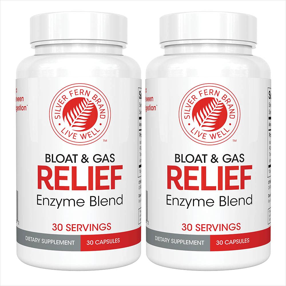 Silver Fern Bloat & Gas Relief Digestive Enzyme Blend - 60 Servings (2 Bottles) with Tolerase L & Pectinase