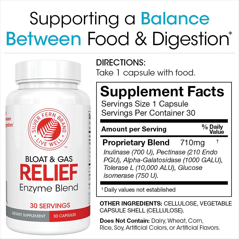 Silver Fern Bloat & Gas Relief Digestive Enzyme Blend — 30 Servings | FODMAP & Bloating Support