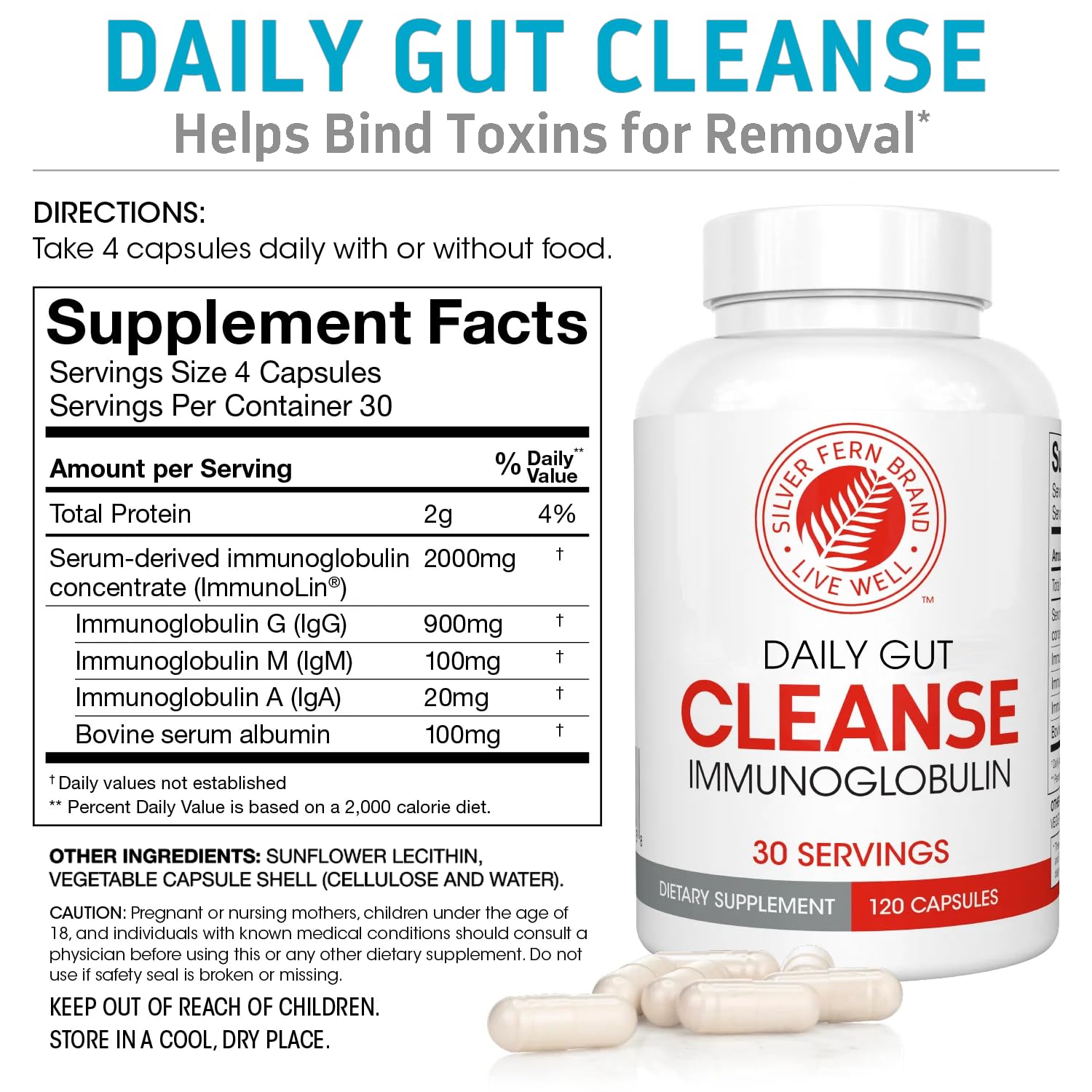 Silver Fern Cleanse – Daily Gut Support with IgG, IgA & IgM | 2 Bottles, 60 Day Supply