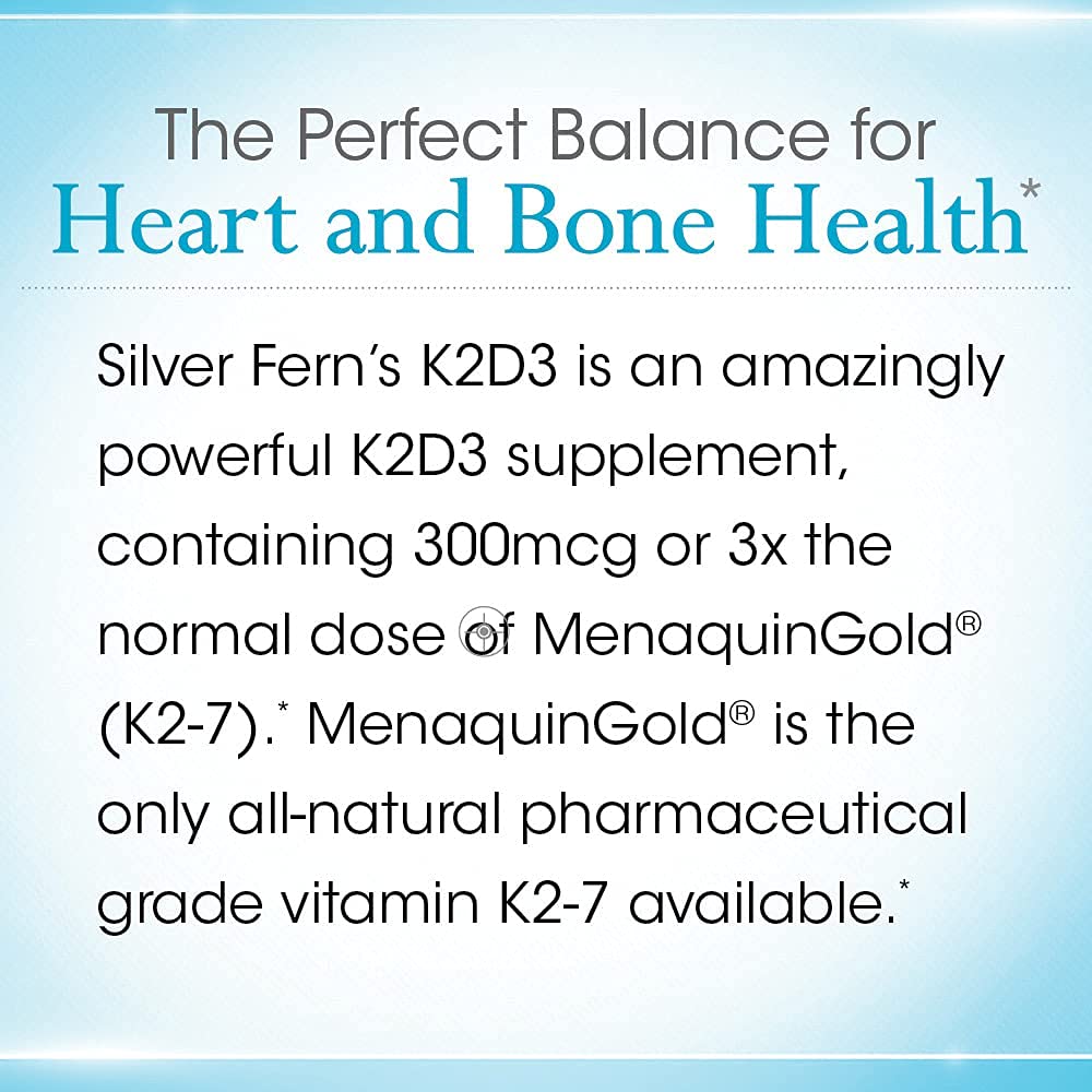 Silver Fern K2-D3 MK-7 (K2-7) + Vitamin D3 – Natural, Non-Synthetic, 60 Servings