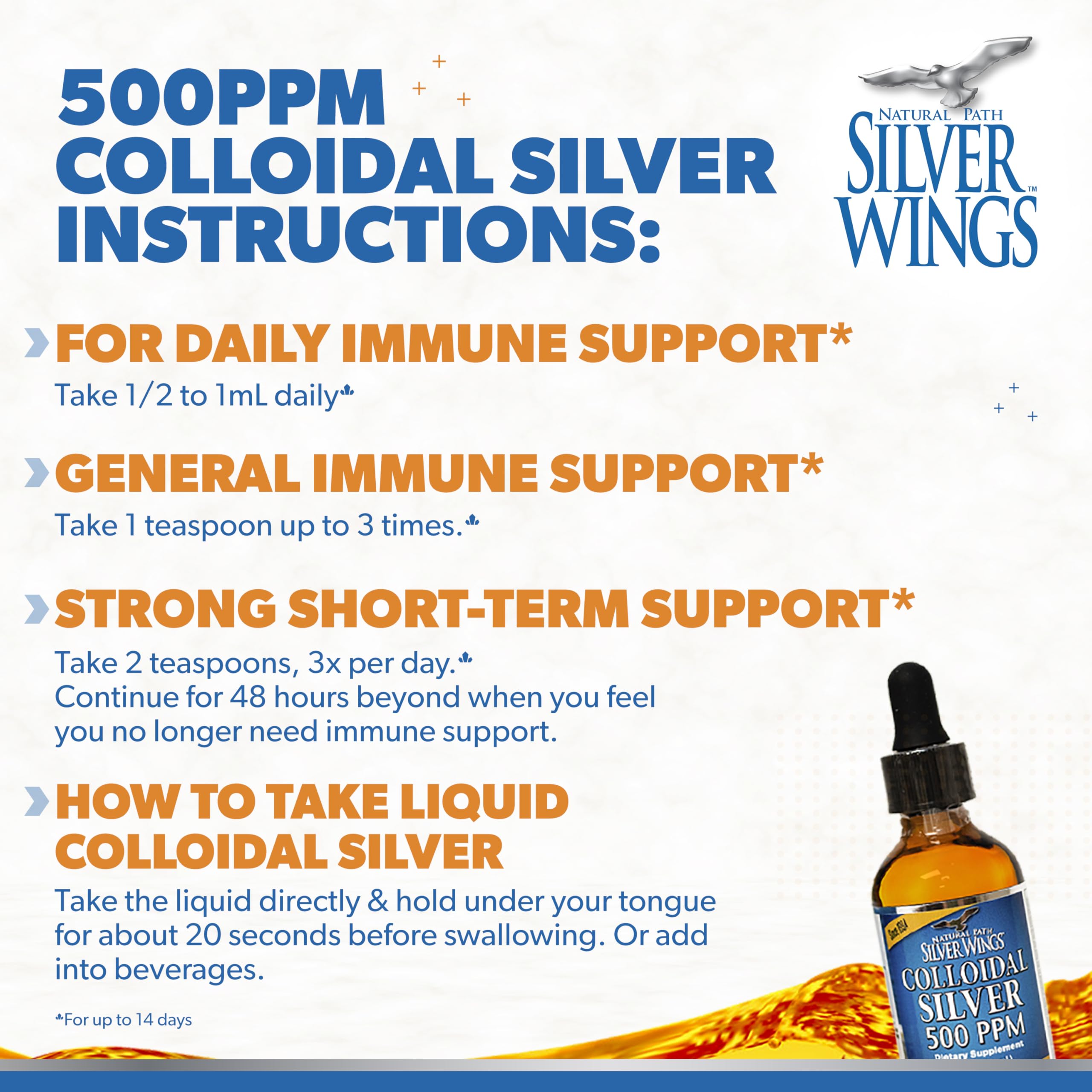 Natural Path Silver Wings Colloidal Silver - Extra Strength 500ppm Immune Support - 2oz Dropper